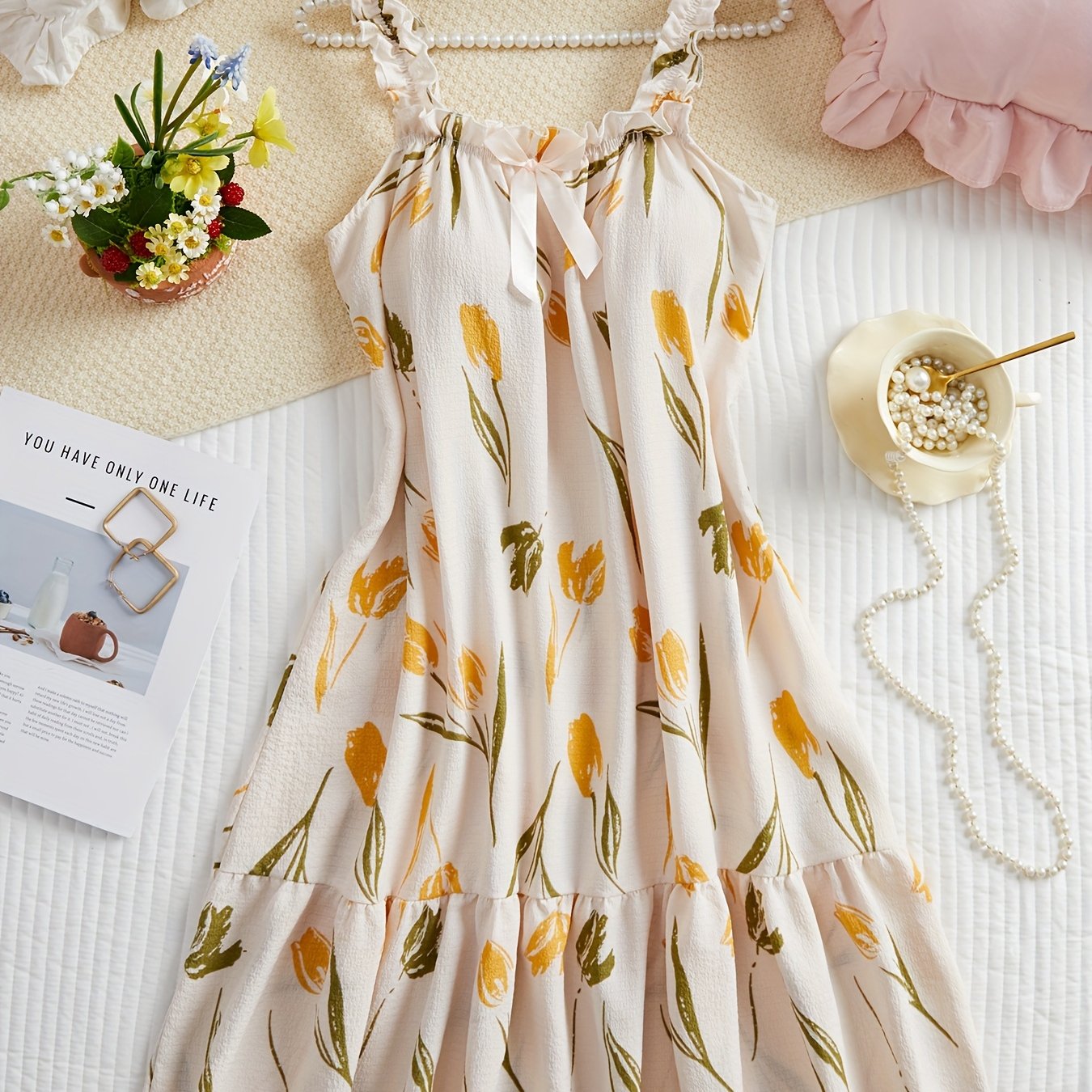 TEMU Robe d'intérieur sexy une pièce à bretelles, micro-élastique et florale