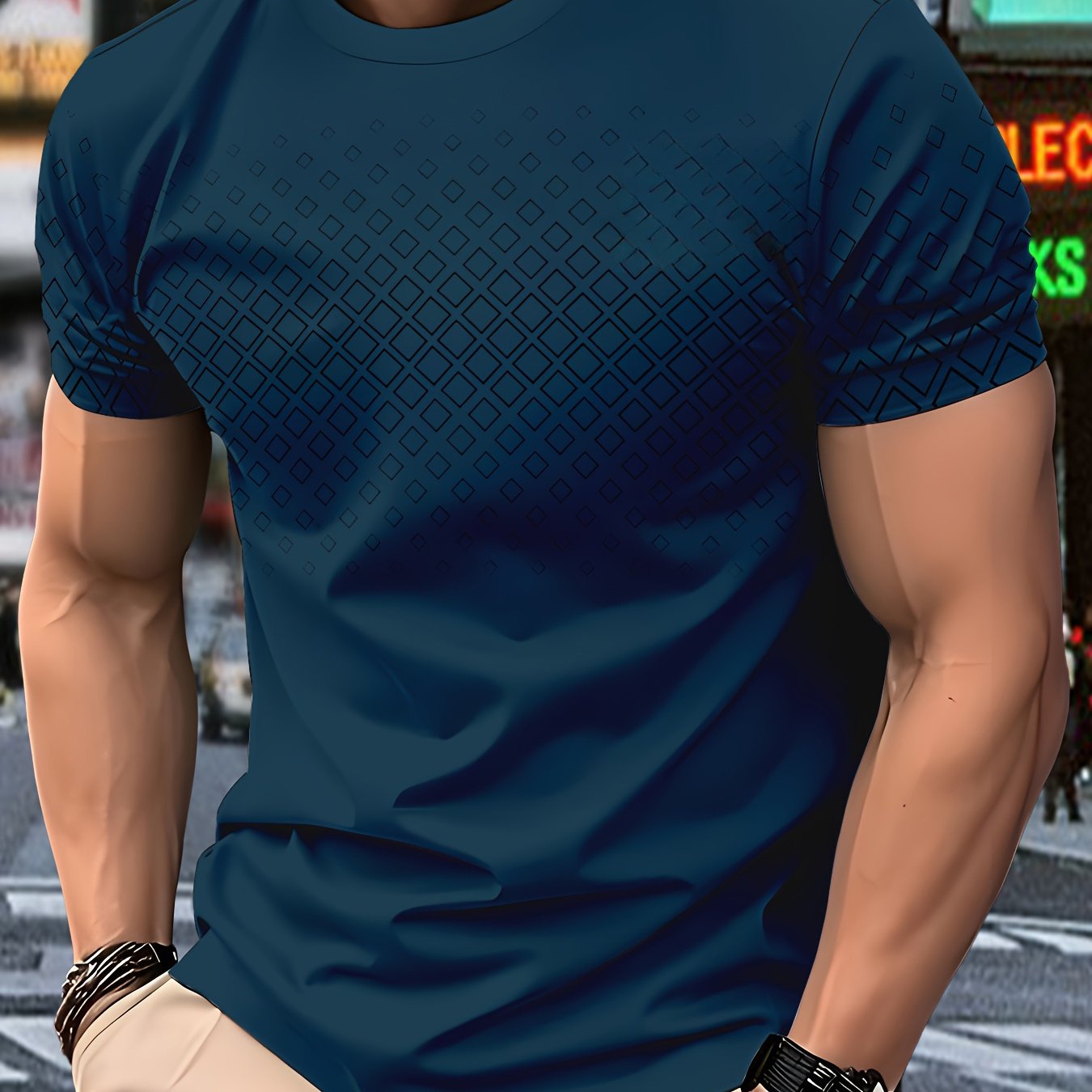 TEMU [printed Design - Non-textured] Men's Fashion Casual T-shirt, Round Neck Short Sleeve, Machine Washable, , Casual Wear | Round Neck Tee | Smooth