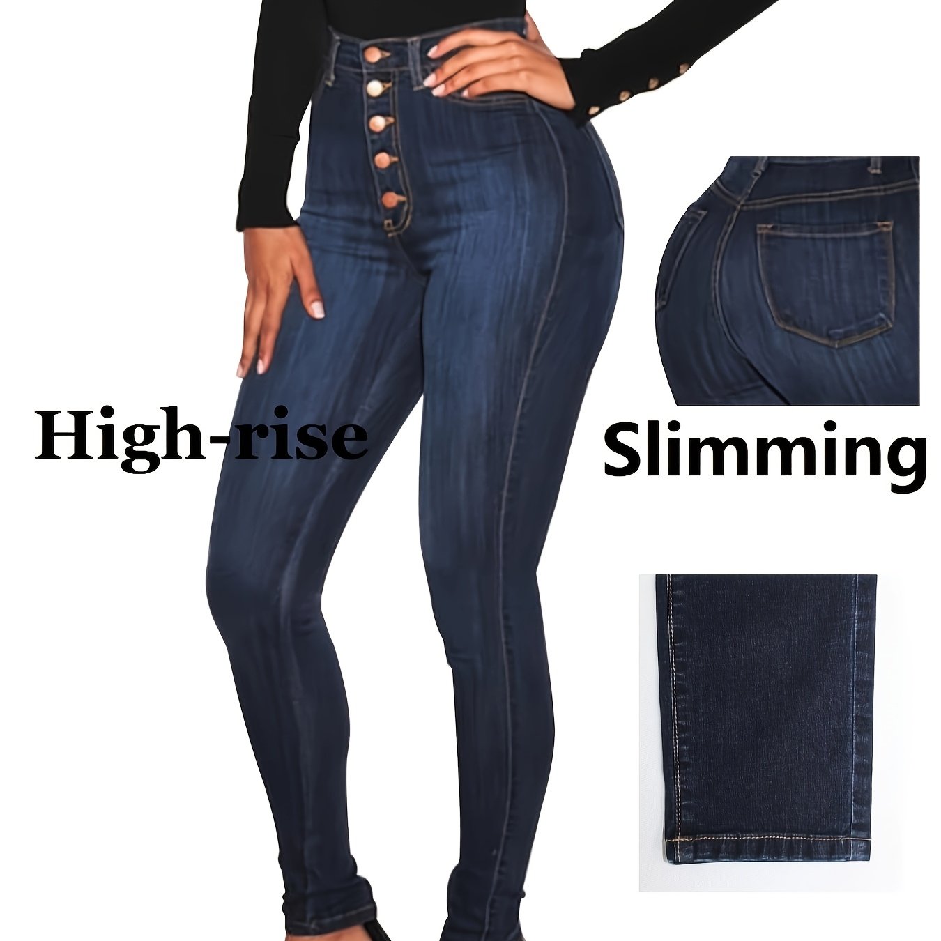 Women' High-waist Stretch -lifting Skinny Jeans, Straight Outseam With Button Detail, Casual Date Office Vacation Versatile