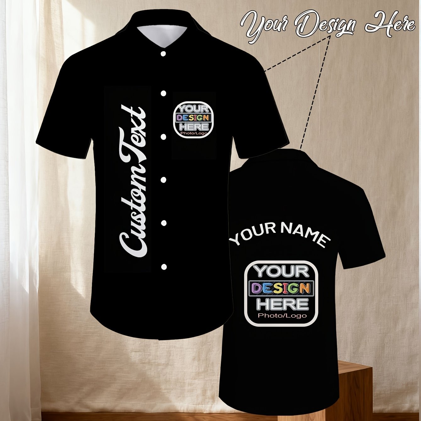 TEMU Plus Size Men's Personalized Shirt, Customizable With Unique Text And Logo, Perfect For Beach Parties And Casual Events