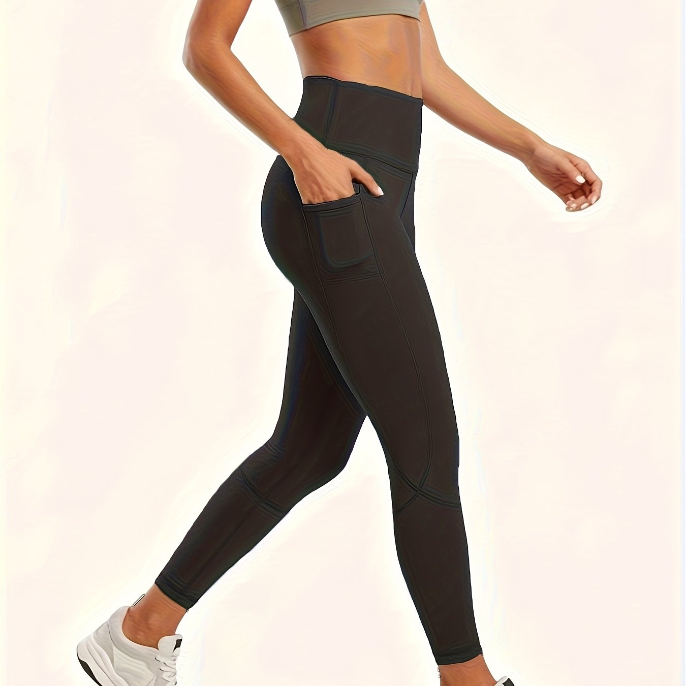 Image of 1pc Women's High-waisted Yoga Leggings, Shaping Stretchy Quick-dry Pants With Pockets, Suitable For Fitness, Sports, Running, And Cycling