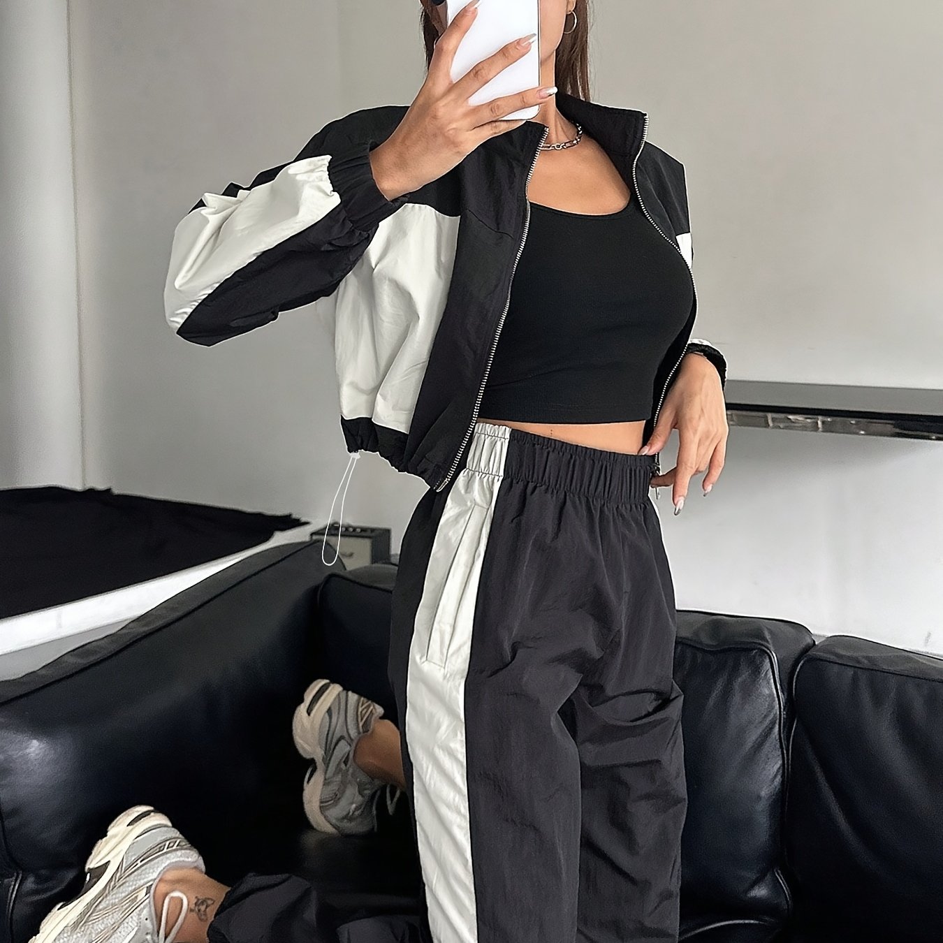 Image of New Women's Y2k Style High-waist Color Block Casual Spring Autumn Suit