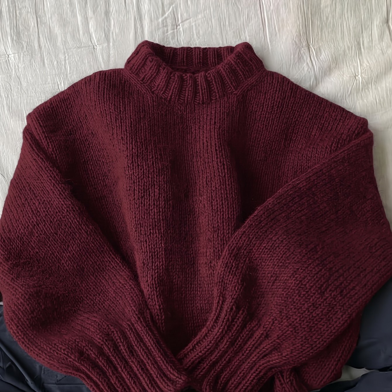 TEMU Pull chaud et confortable pour femme, col rond, manches longues bouffantes, coupe , haut décontracté, style automne/hiver