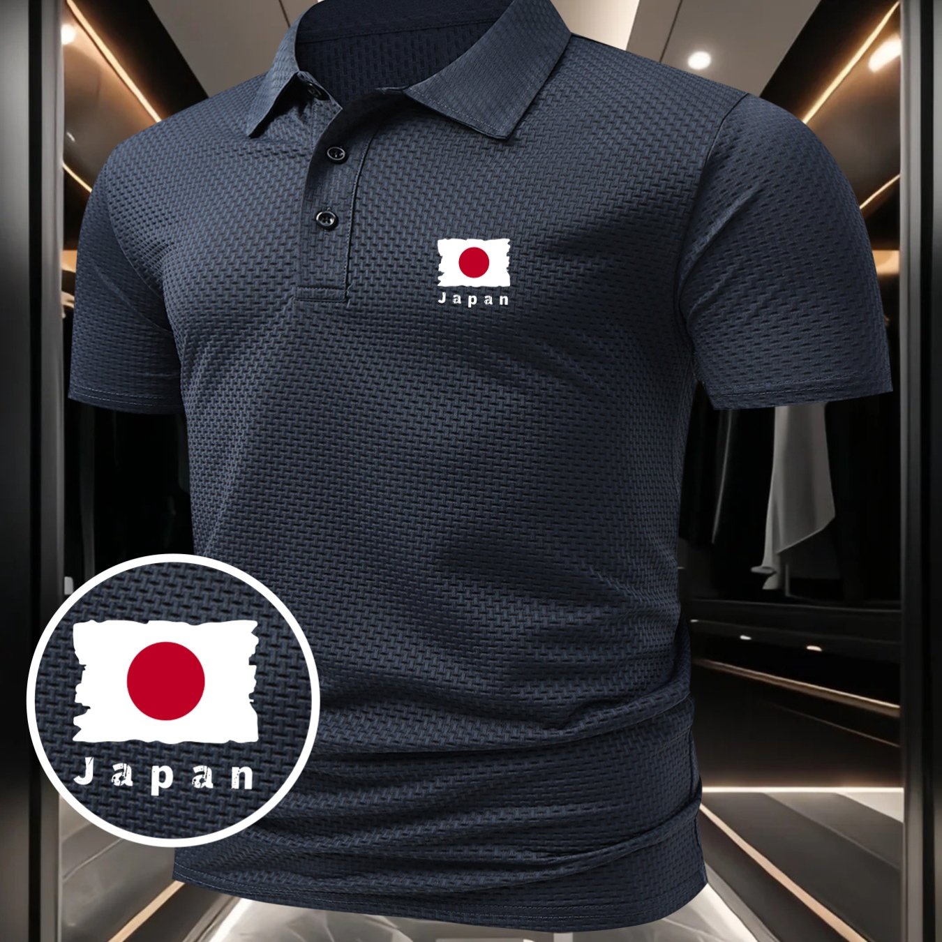 TEMU メンズ 通気性・吸湿速乾性 ポロシャツ 日本国旗プリント シンプル スポーツ フィットネス 日常着 ビジネスシーン 夏用 カジュアル 半袖トップス