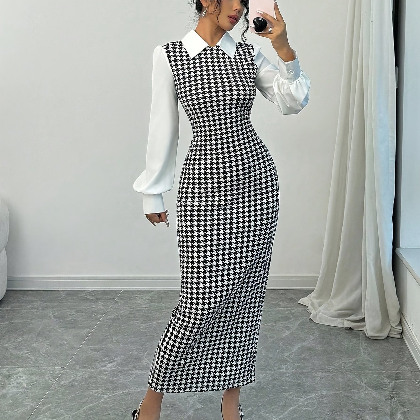 TEMU Zd1113127 Pendulum Dress | Lapel Collar, Color , Perfect For Fall/winter, Suitable For Adults