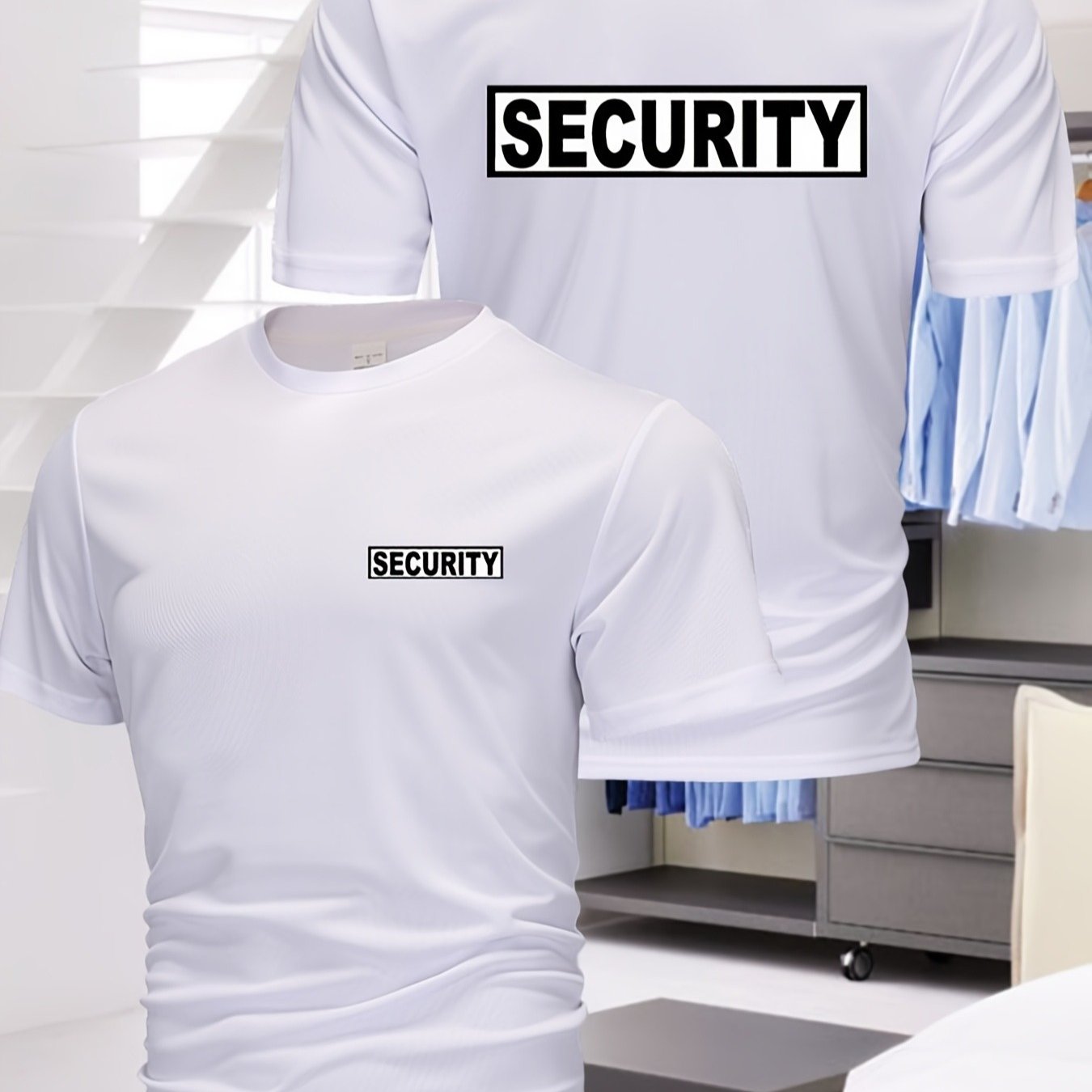 TEMU 's T-shirt With Unique Security Print, Regular Fit, Round Neck, Stretch, Casual Sportswear, Everyday T-shirt, Durable Knit T-shirt