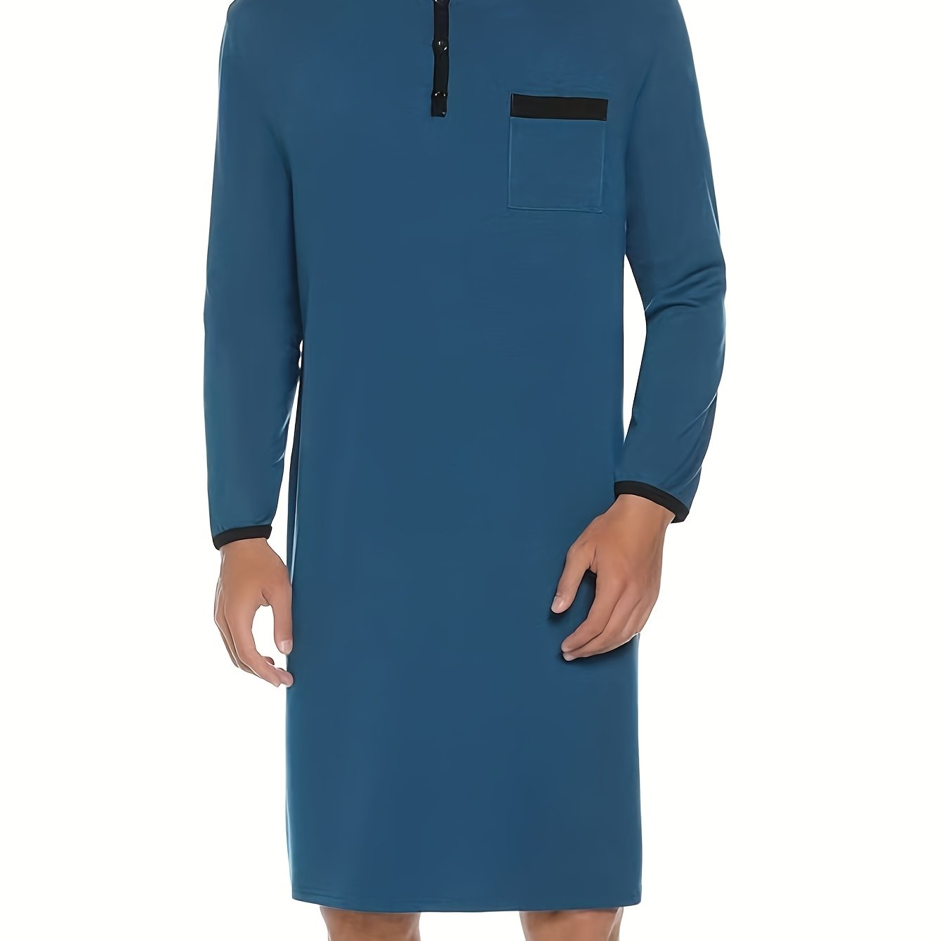 Men's Soft And Comfortable Loungewear Nightgown V-neck Color-blocking Sleep Dress