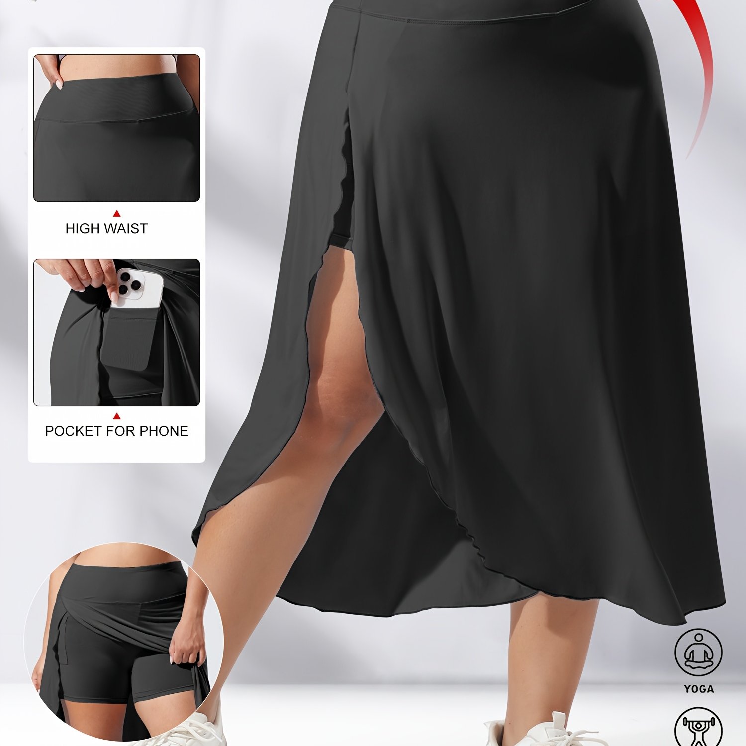 TEMU Plus Size, New Summer Style - Women's Plus Size High-end Elegant High-waist Fabric Skirt - Slit On - Built-in 3/4 Side Pocket Shorts - Fabric