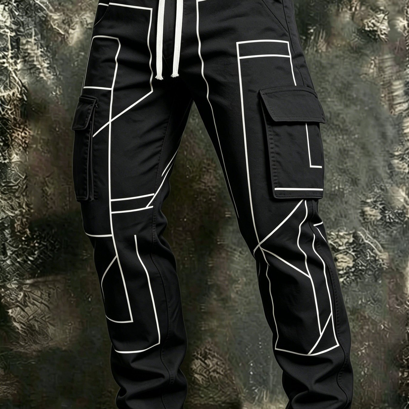 2026 Men's New Daily Casual Cargo Pants (drawstring), Multi-pocket, Geometric , Comfortable And Breathable Fabric, Suitable For Daily And Leisure, Outdoor Activities, Father's Day Gift , And More