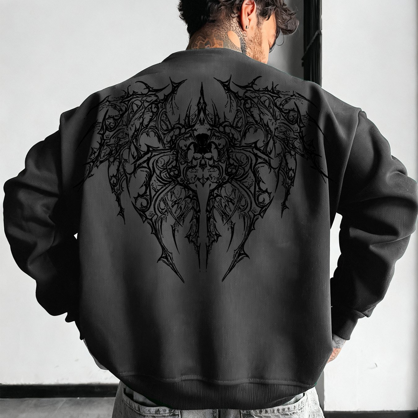 TEMU Y2k Dark Print Design Men's Crewneck Sweatshirt, Fashion Streetwear Crewneck Sweatshirt For Casual Occasions, Spring New Arrival