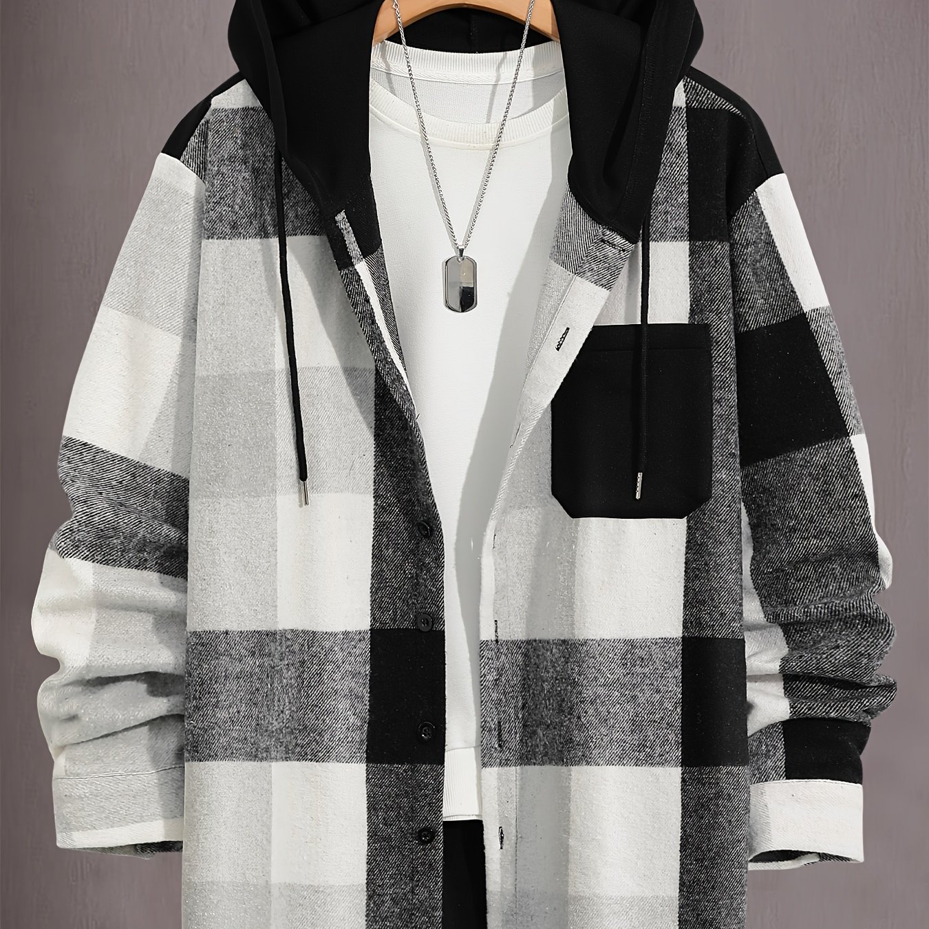 Plus-size Men's Casual Hooded Shirt, Plus Size