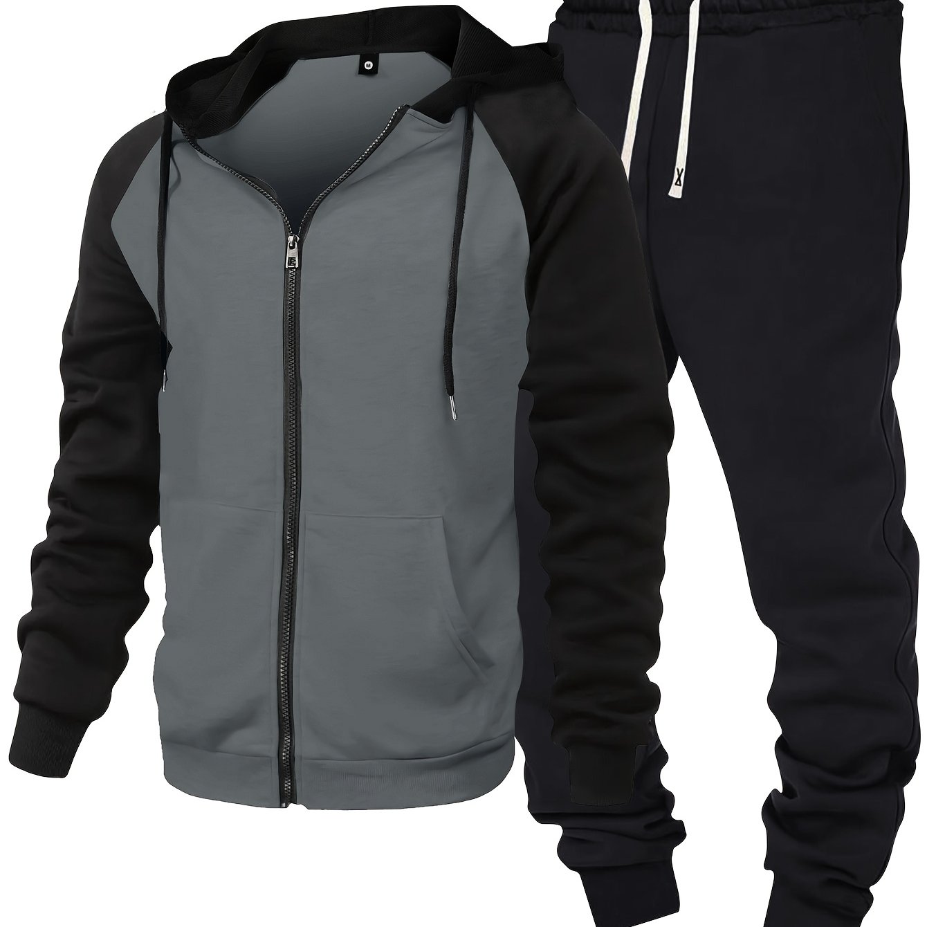 E-shop Raglan-Ärmel Reißverschluss Herren Sweatshirt Hoodie, Frühling/Herbst Casual Sportswear Set mit Spliced Ärmel Design, Vollreißverschluss Langarm