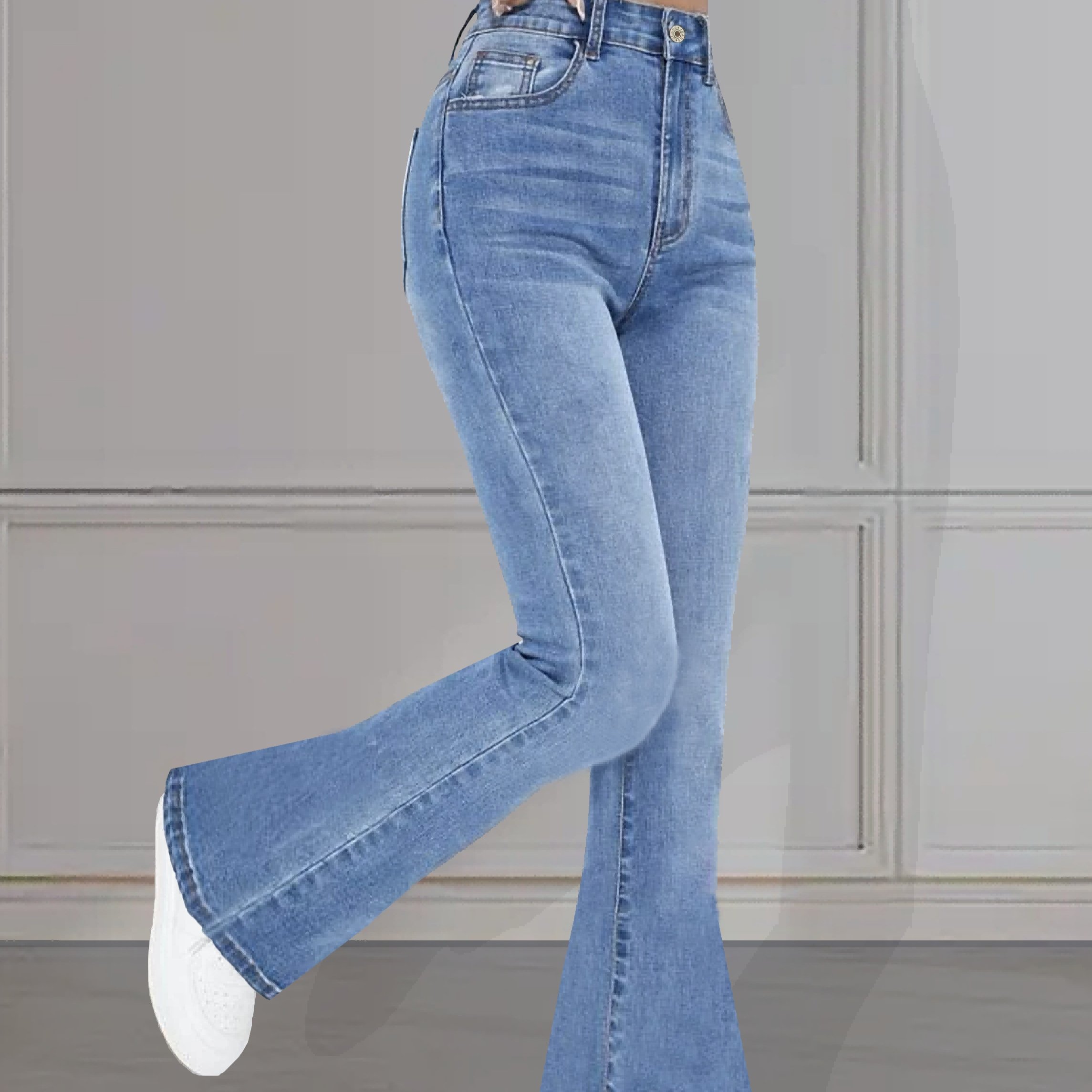 High Stretch Casual Bootcut Jeans, Slant Pockets Versatile Denim Pants,  Women's Denim Jeans & Clothing