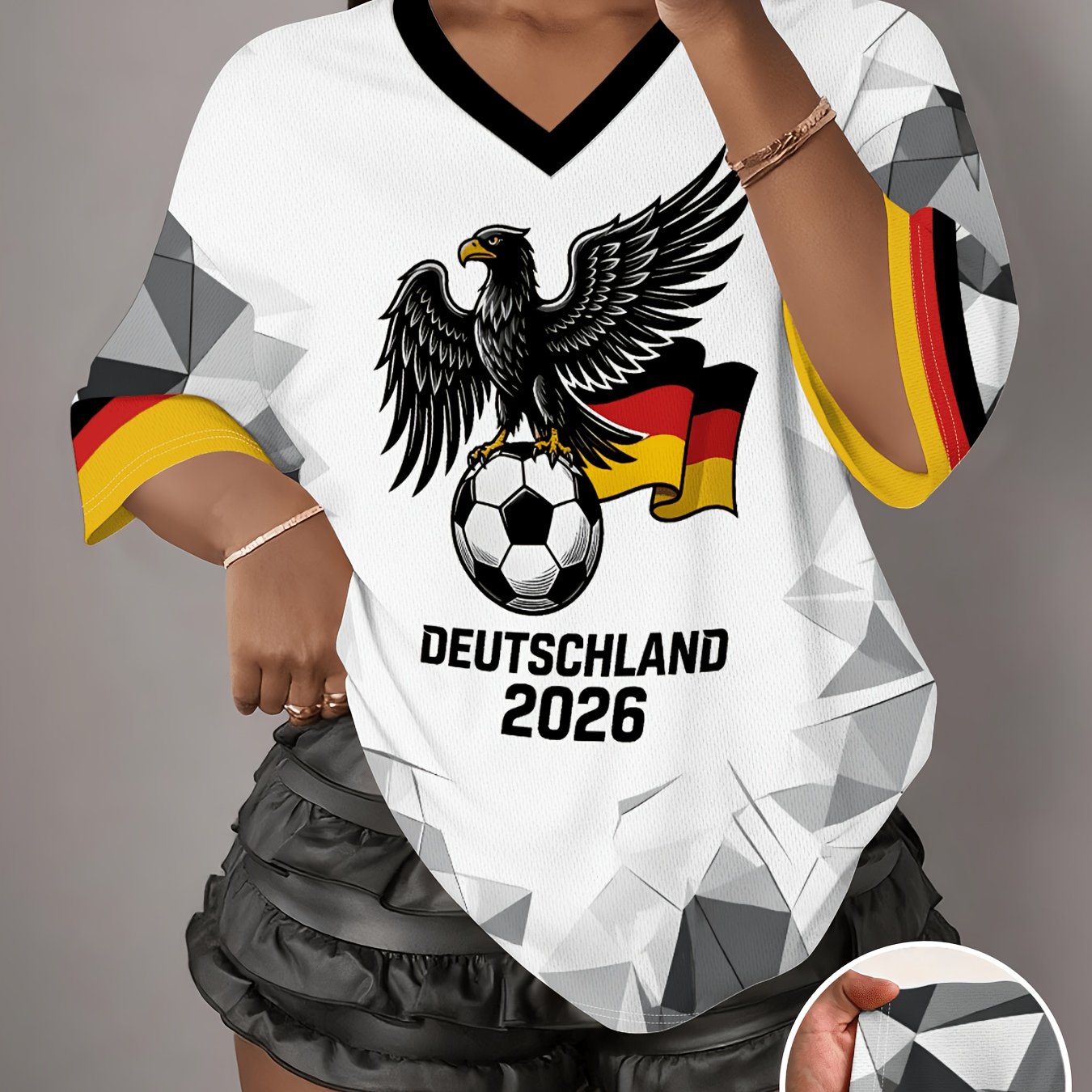 Image of Women's Soccer Jersey, V-neck Breathable Mesh Jersey, Loose Casual Top For Game Day Street Style Trendy Brand