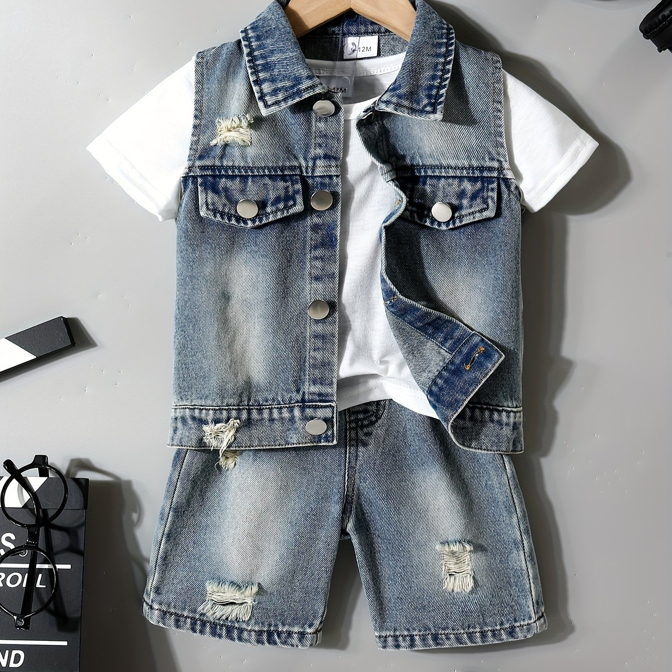 2pcs Boys' Denim Vest And Jeans Set, Perfect For Outdoor
