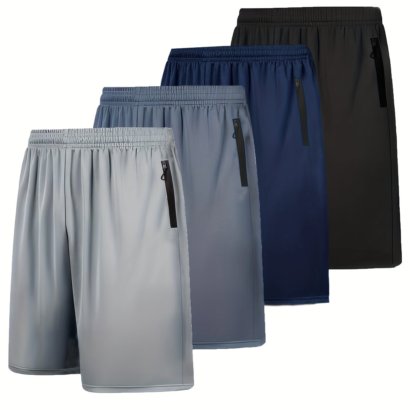 TEMU 4pcs Men's Athletic Shorts With Zip Pockets - Quick Dry, Breathable & Soft For Basketball, Running, Soccer & Fitness