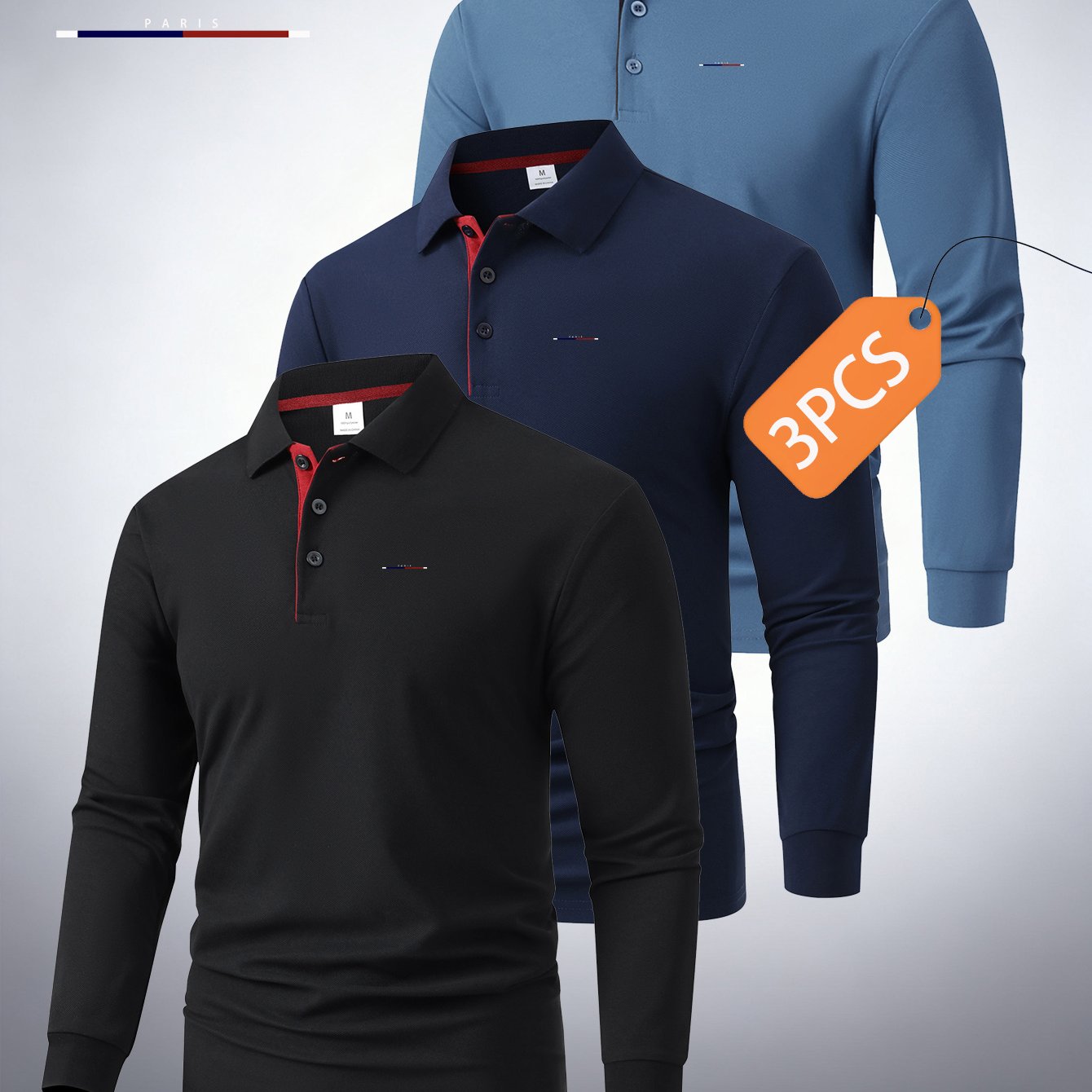 TEMU 3pcs Set C8-75 New High-end Color-block Men's Fashion Long-sleeve Shirt, Casual Sport Printed Top, Comfortable Fabric Versatile Regular Fit