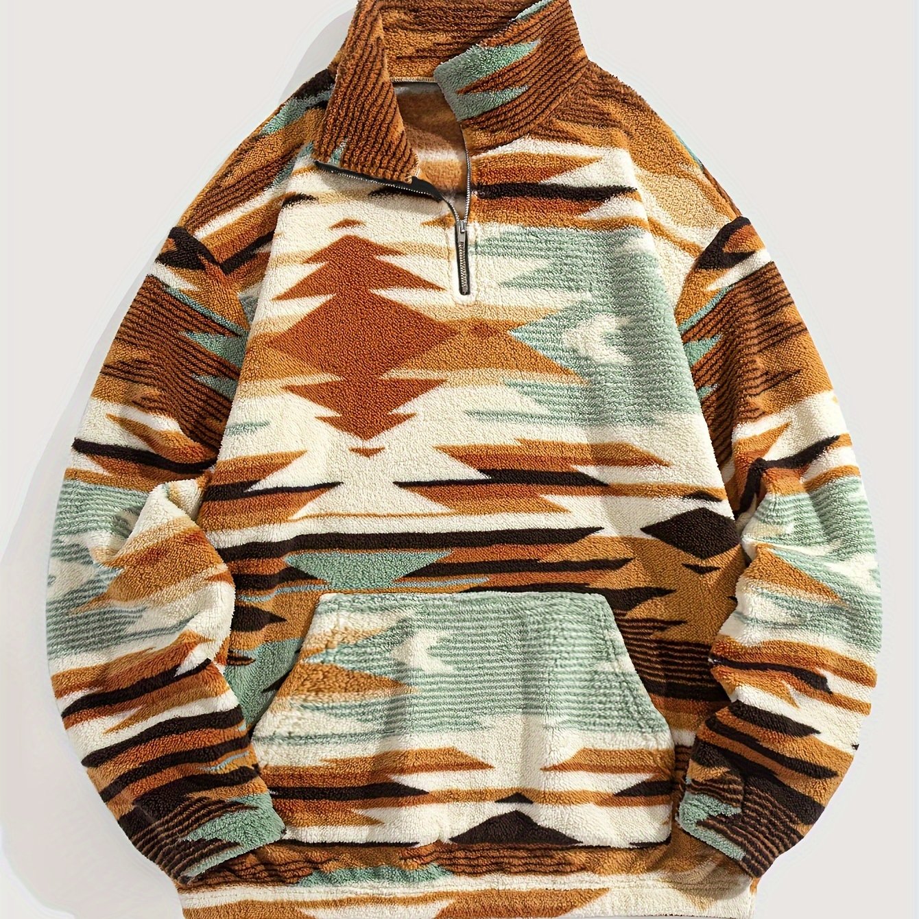 Men's Fleece Ethnic Style Pattern Tribal Pattern Stand Collar Sweatshirt Jacket