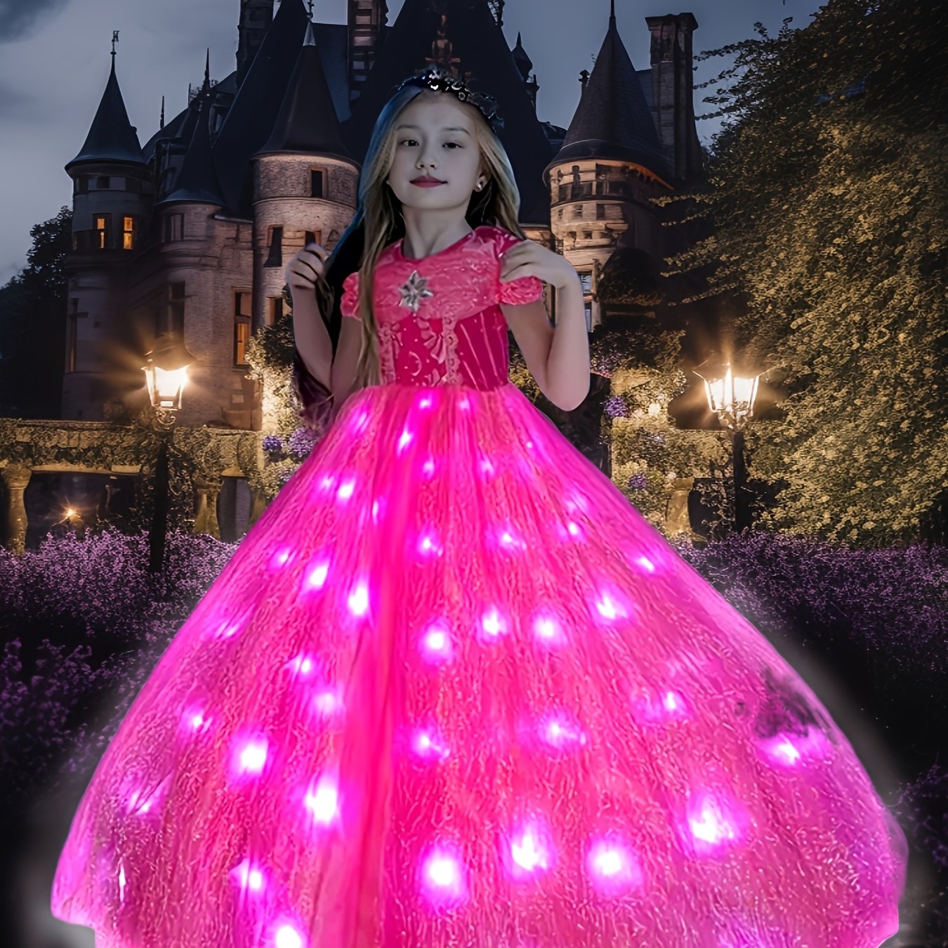 TEMU Red Girl's Dress, Long Sleeved Princess Dress With Gauze, Holiday Girl's Princess Dress, Halloween Party Princess Dress, Christmas Ball Dress,