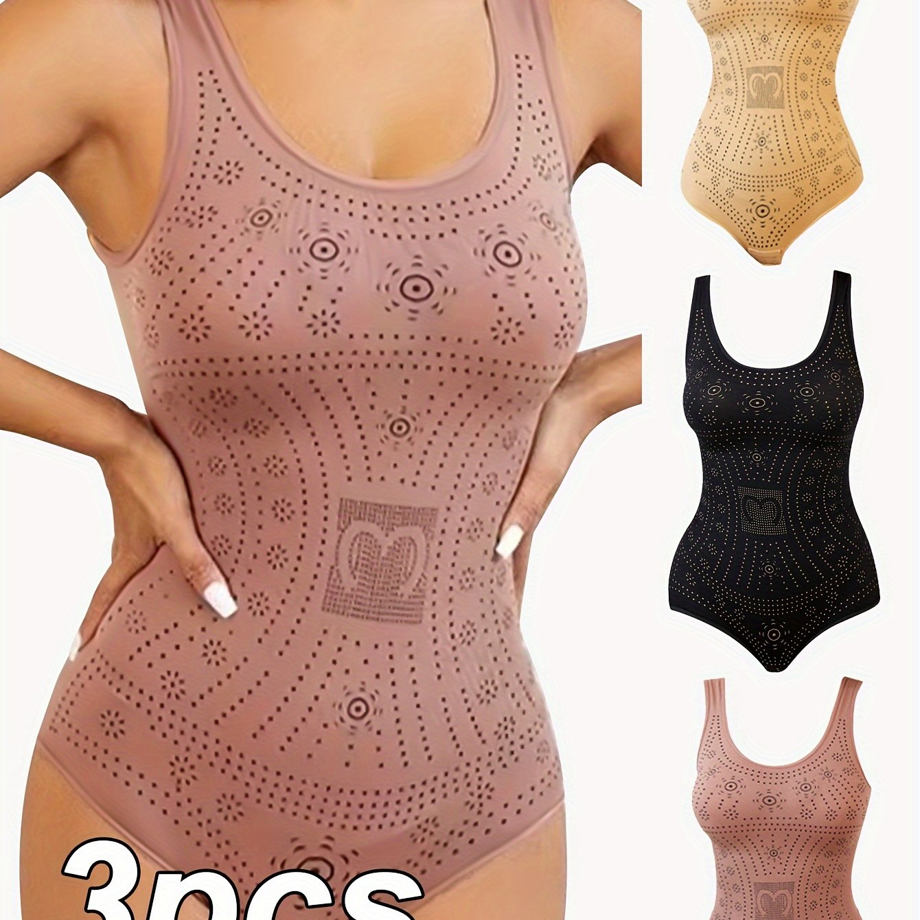 3pcs Women's Slimming Shapewear Bodysuits - Nylon & Spandex, Hand Washable, Solid Color