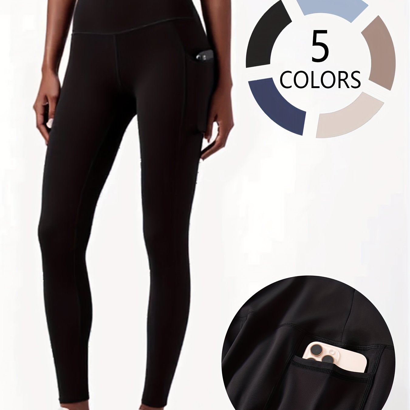 TEMU Women's Yoga Leggings, High-waisted, Moisture-wicking, Stretchy, Perfect For Outdoor Activities And Workouts, With Pockets