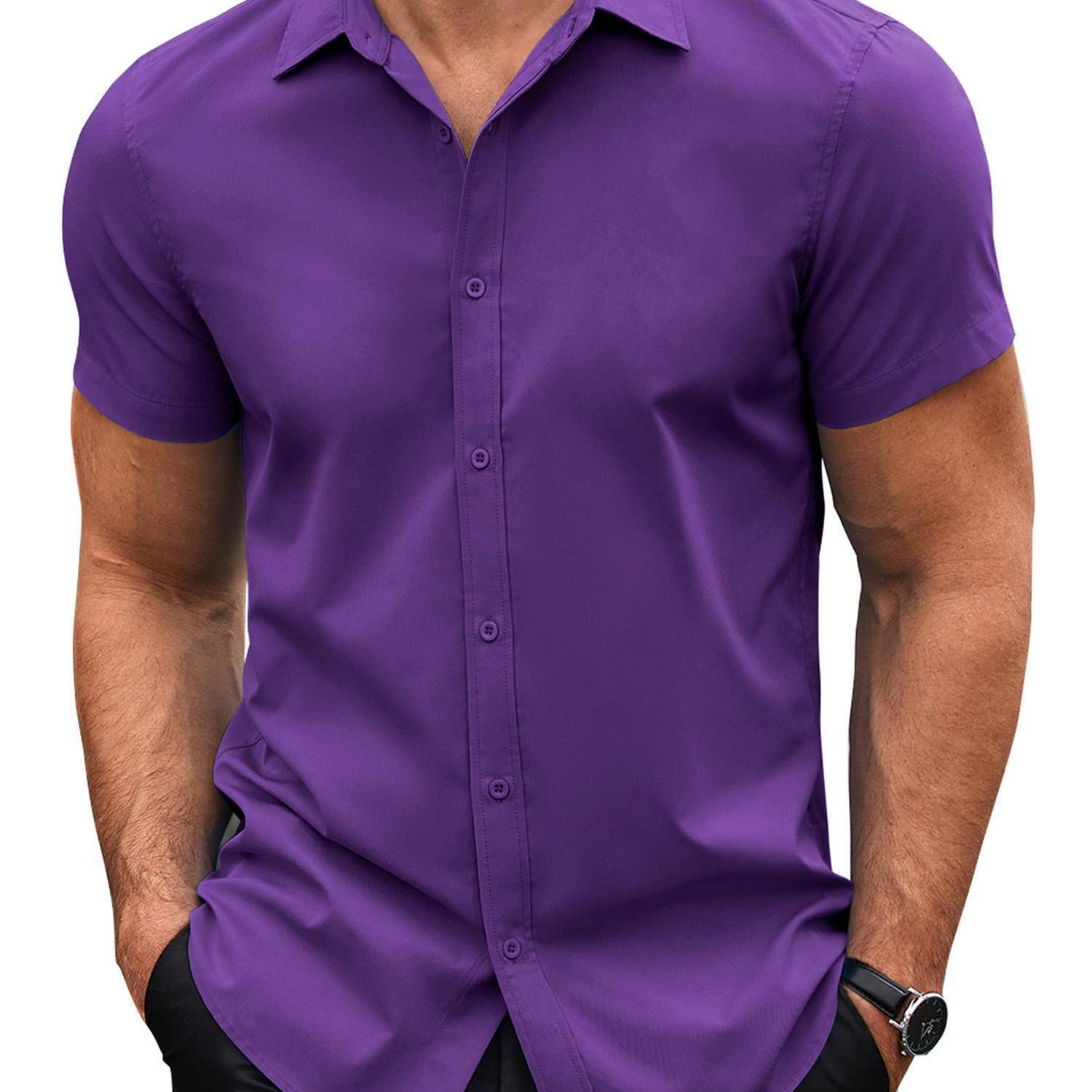 TEMU Men's Lightweight Short-sleeve Button- Shirt - Opaque Non-transparent Fabric, Opaque Suitable For Business Casual & Office Wear, Regular Fit