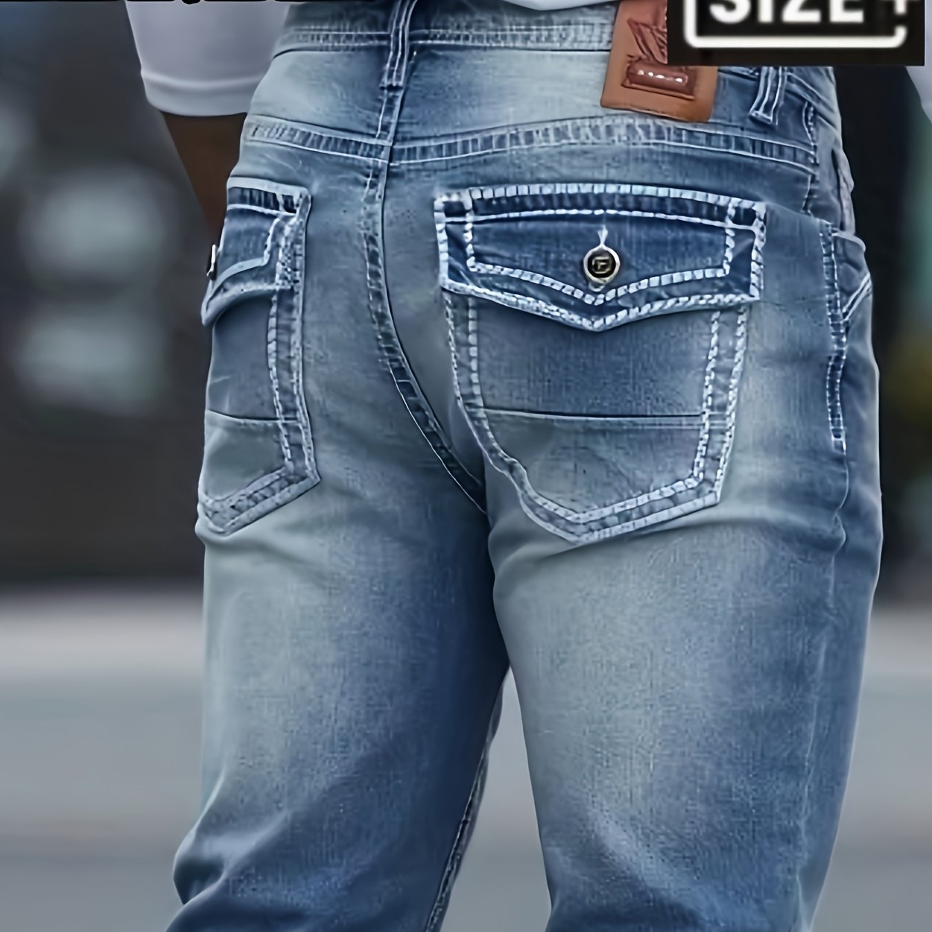 TEMU [hme] Plus-size Fashionable Casual Men's Jeans, -, Retro Washed Blue, Fashionable And Versatile, Mid-waist Slightly Elastic Anti-wrinkle Slim