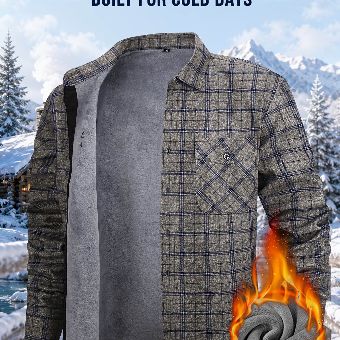 TEMU 2026 Fall Winter Mens Fleece Lined Shirt Jacket Long Sleeve Button Shacket Outdoor Camping Workwear Travel Casual Coat