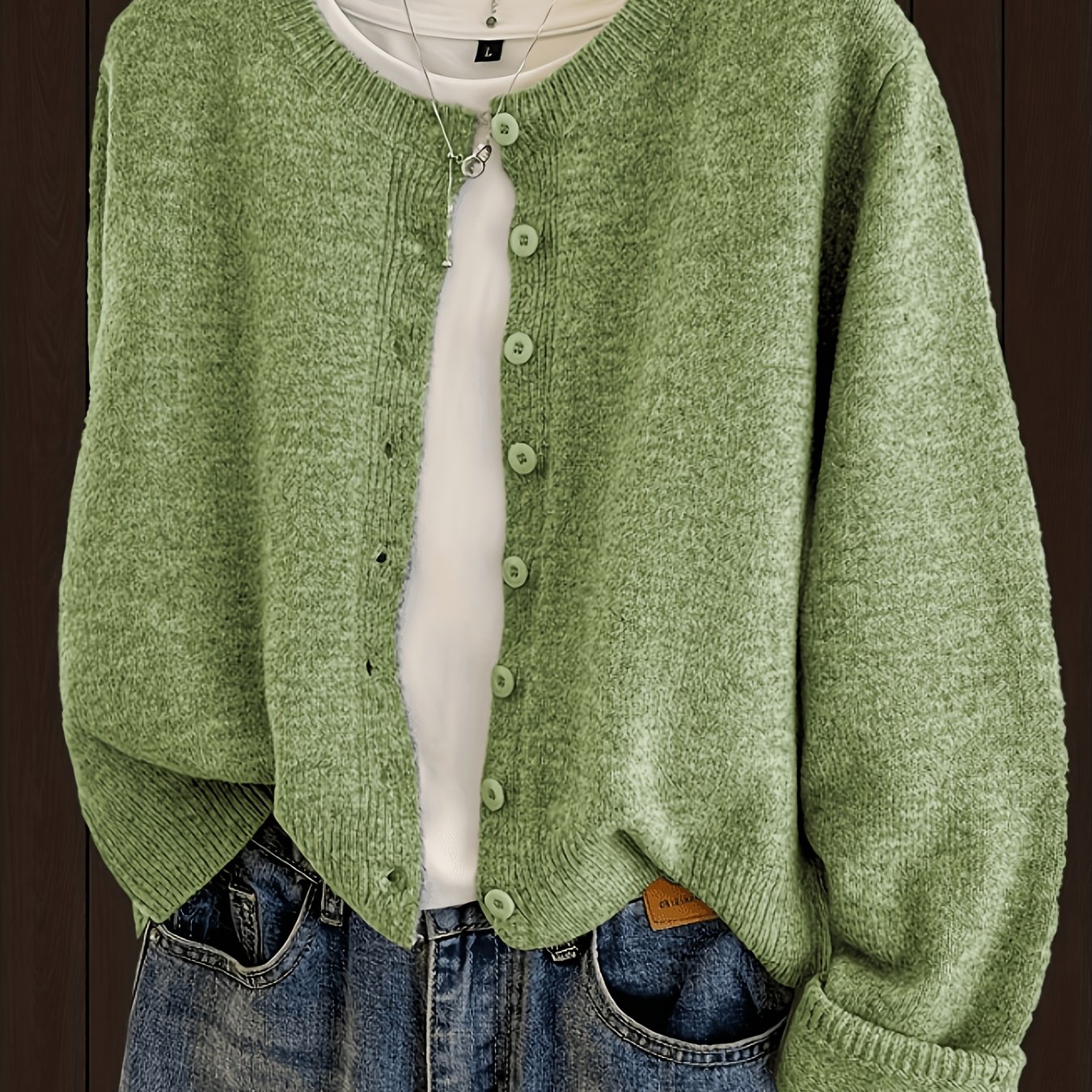 TEMU Cardigan à col rond pour femme, cardigan pull style printemps/automne, haut décontracté à manches longues, tissu et