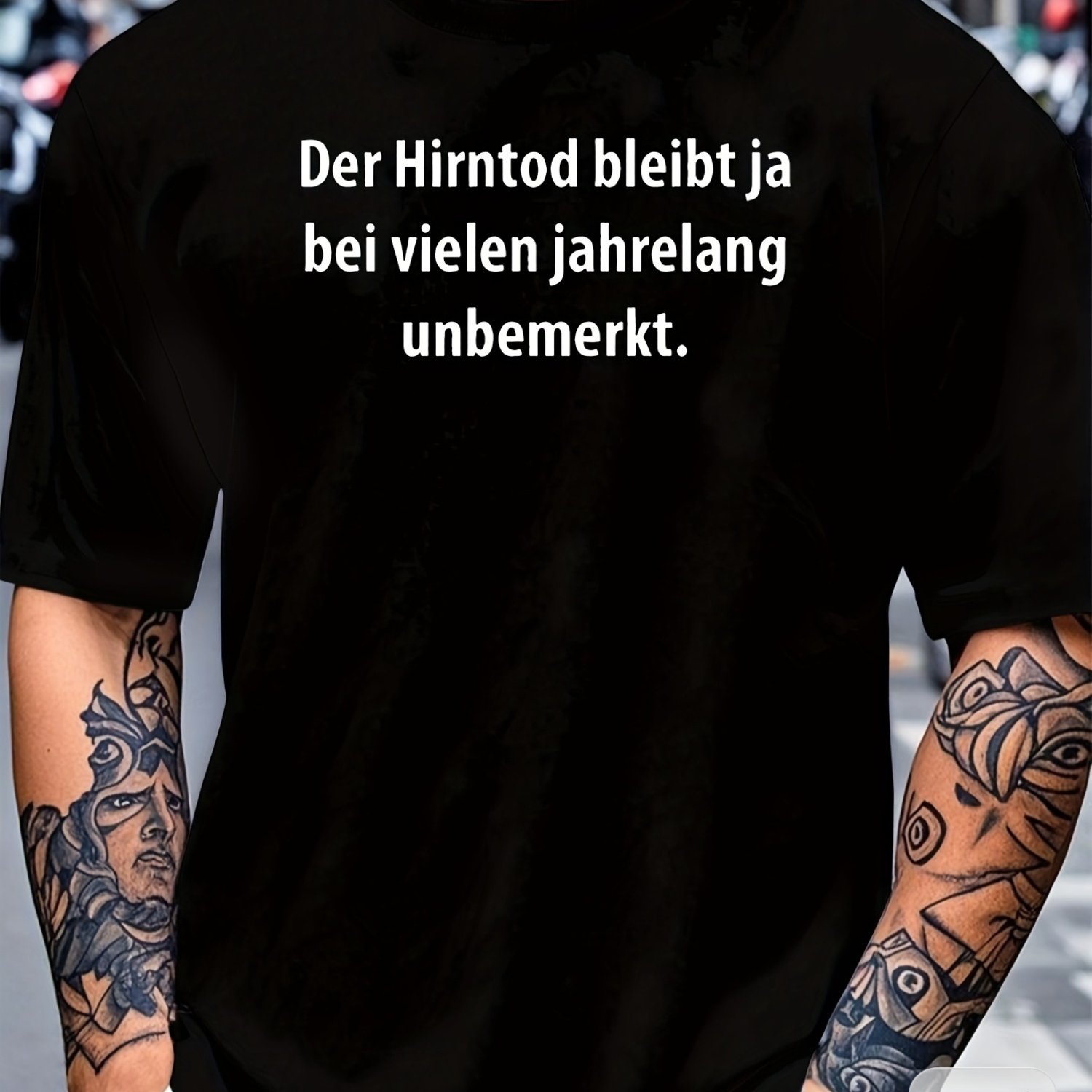 Image of Fun German Men's Casual T-shirt With White Text Print | Black Short Sleeve Round Neck Tee, Machine Washable, Regular Fit, , Crew Neck, Stretch Fabric, Printed, Plus Size