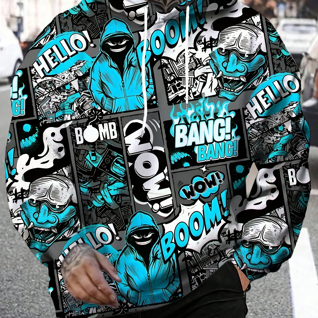 TEMU Men's Casual Sports Fashion Hoodie For Fitness And Outdoor Activities, Featuring A Hip-hop Anime Style With 3d Print Patterns, Regular Fit,