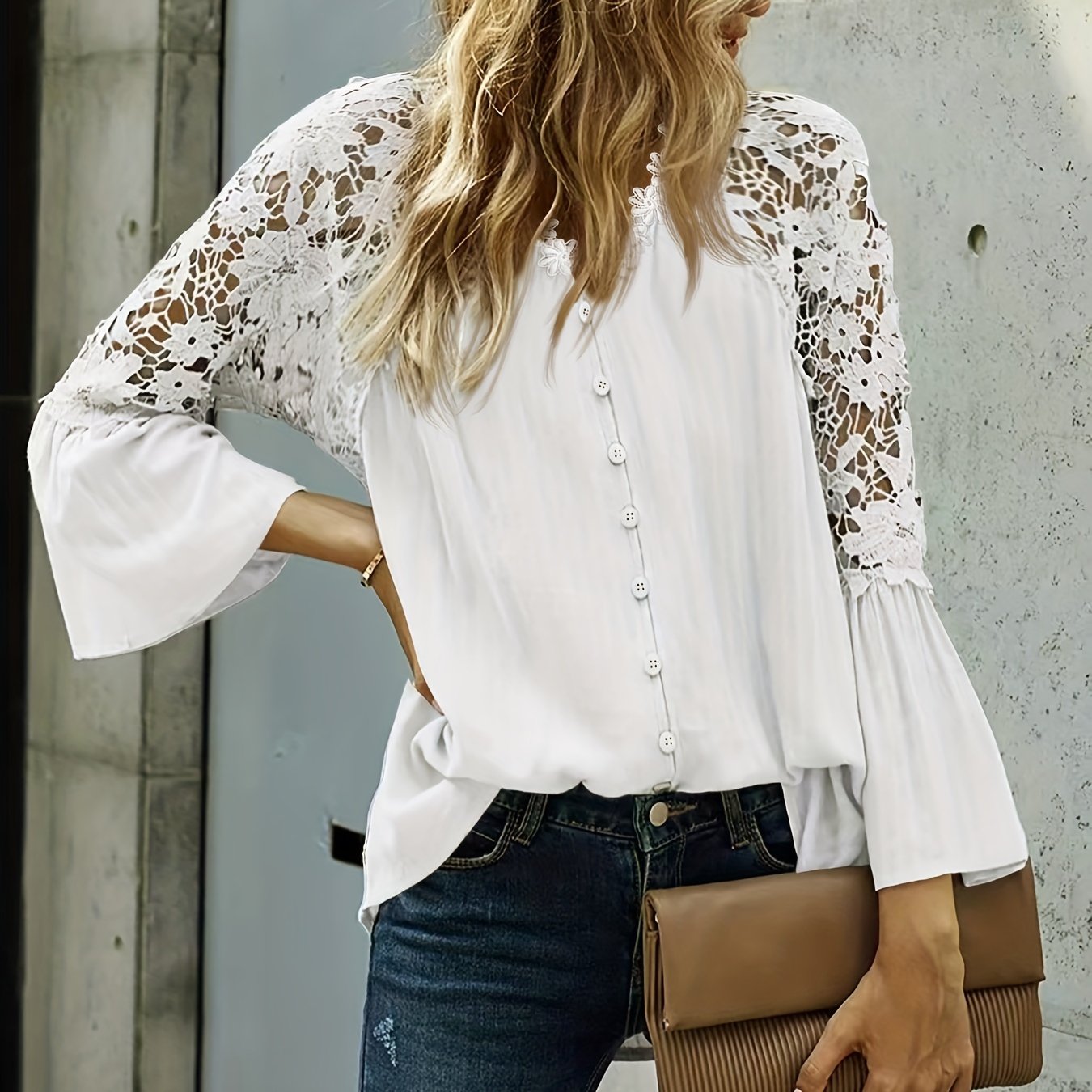 Targeted Development V-neck Lace Elegant Blouse