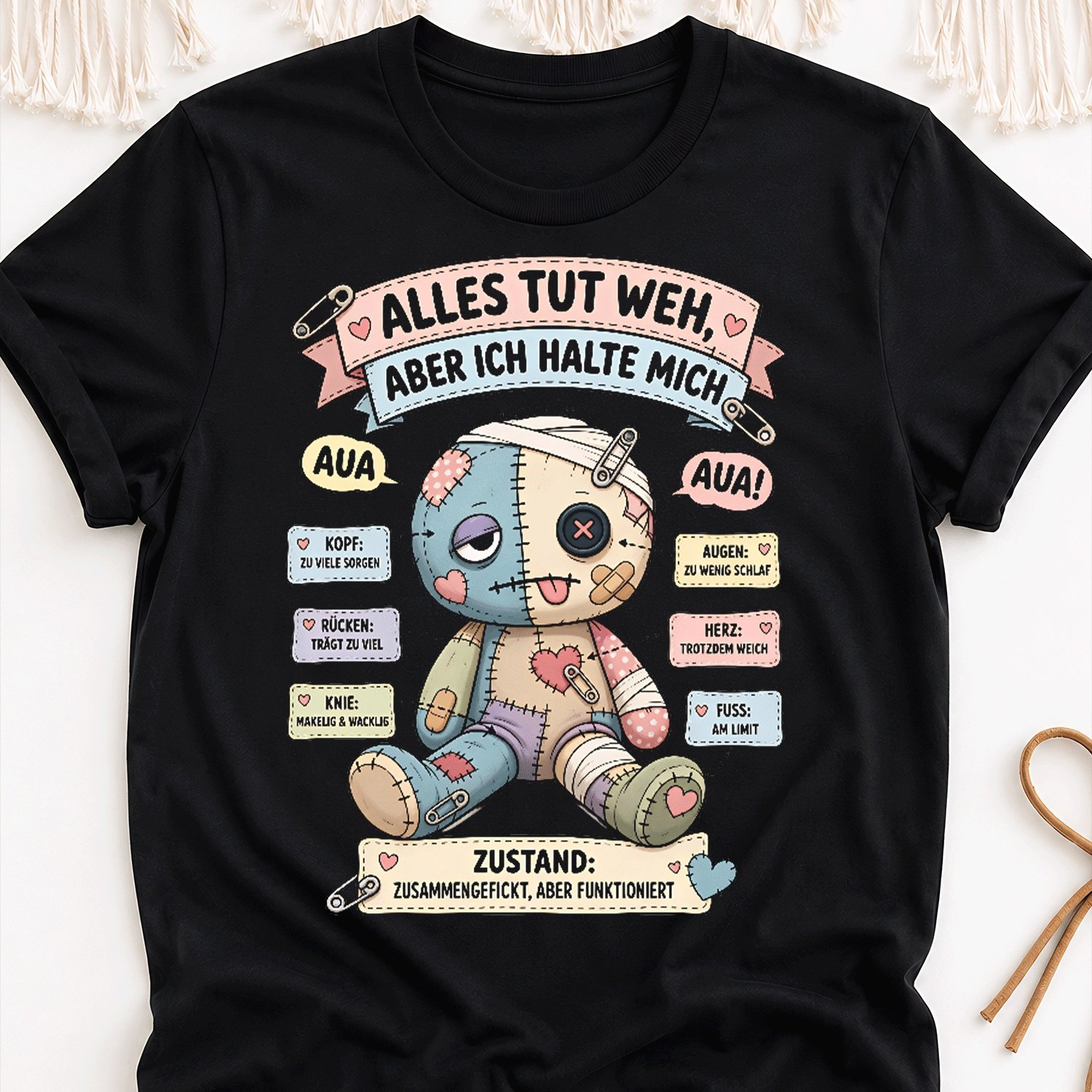 's Oversized Y2k Retro German Humor T-shirt - Aua Mascot , Baggy With German Text, Unisex Casual Shirt Suitable For - Wear, Machine Washable