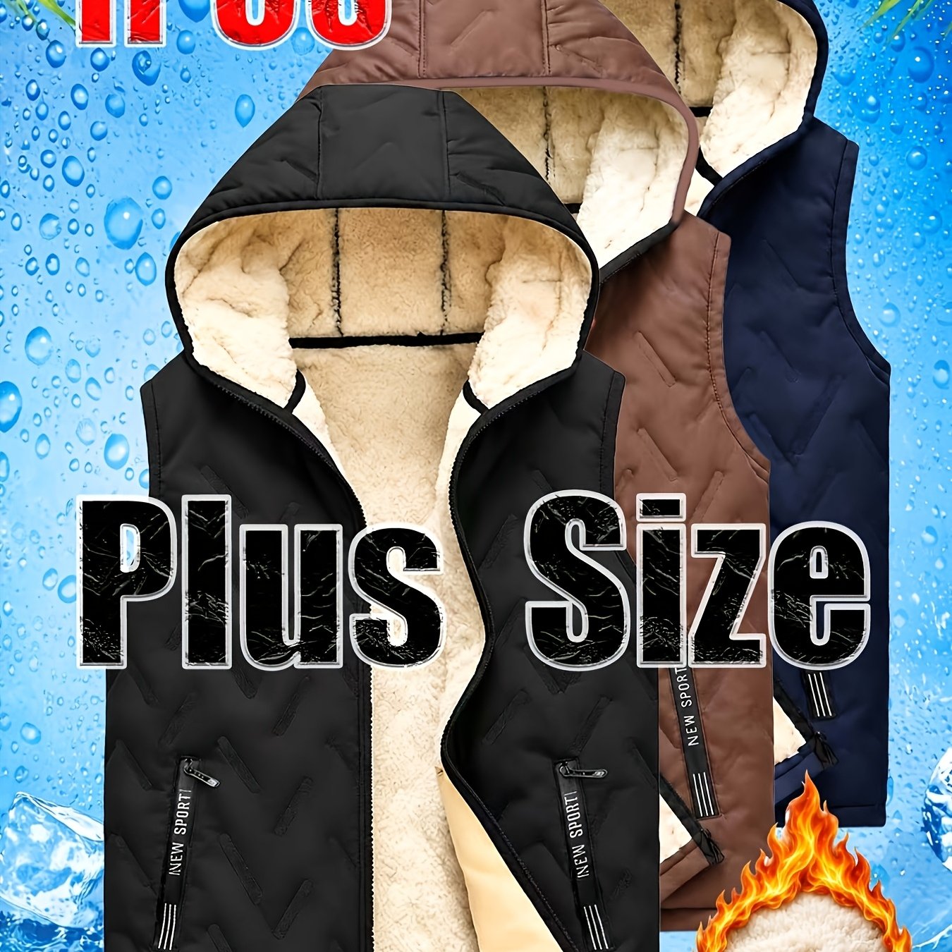 TEMU 3-color Men's Casual Sports Oversized Fleece-lined Warm Hooded Jacket. Fashionable And Easy Design. Suitable For Overweight, Chubby, Or Muscular