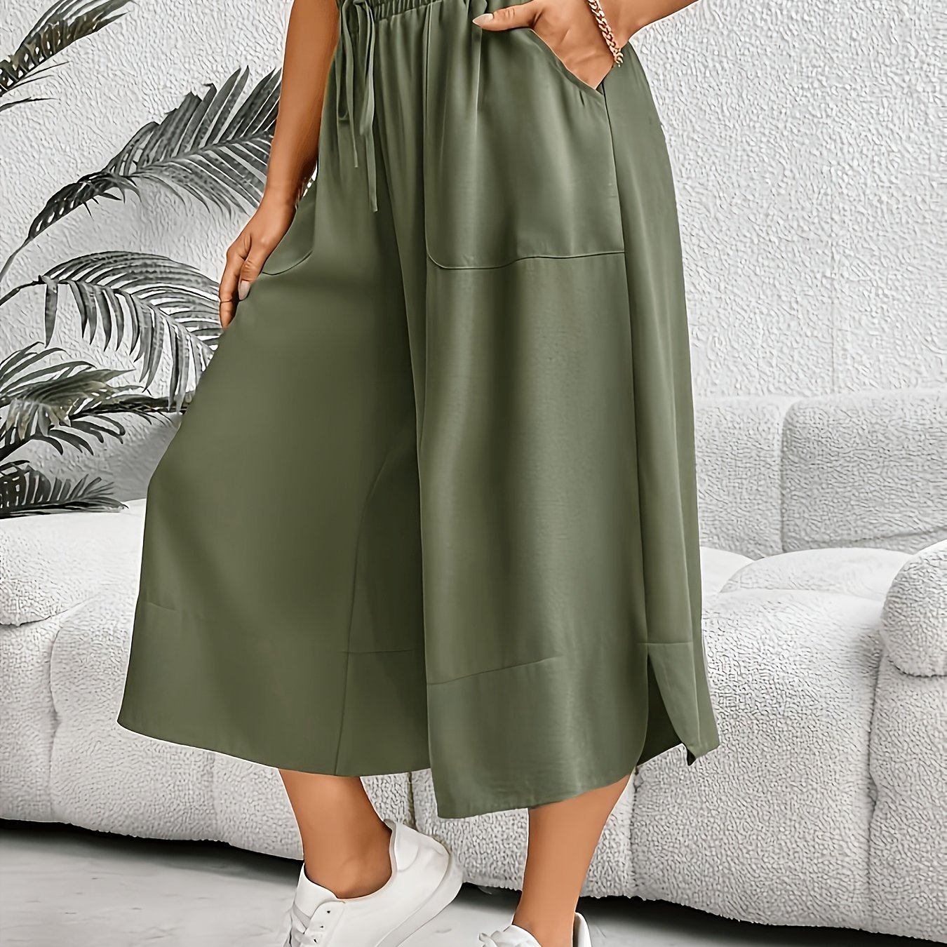 TEMU Plus Size, Plus-size Women's Casual Wide-leg Capri Pants