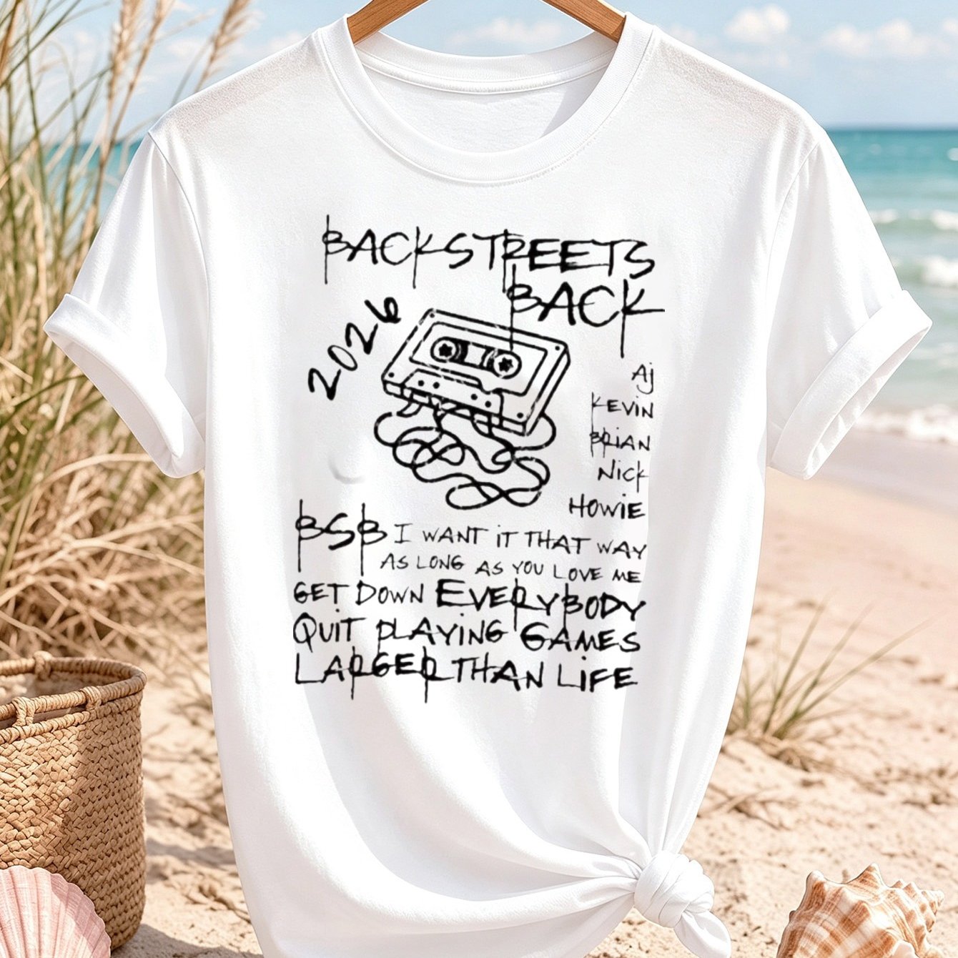 Backstreet's Back 2026 Cassette Tape Sketch T-shirt Aj Howie And Song Handwritten Graphic Unisex All T-shirt