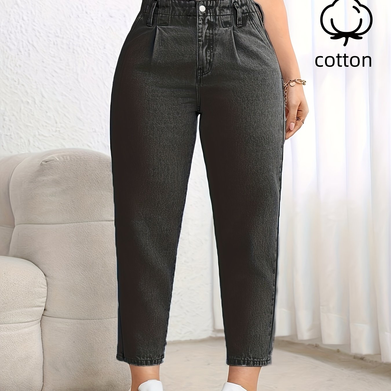 25aw Washed Denim Women' Size Stretchy Easy Straight-leg Jeans Versatile Black Denim Pants