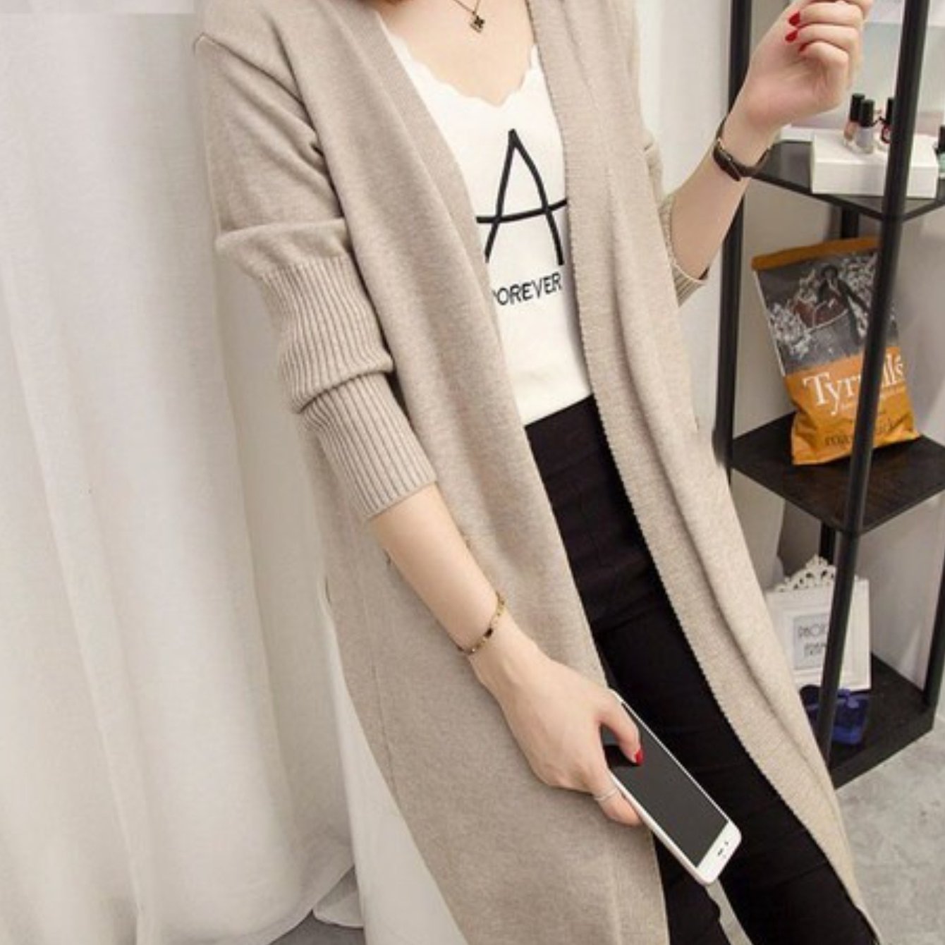 TEMU Ladies' Sweaters, New Styles, Cardigans, Mid-length Styles, Casual, Solid Colors, Simple, Fashionable, Ladies' Sweaters