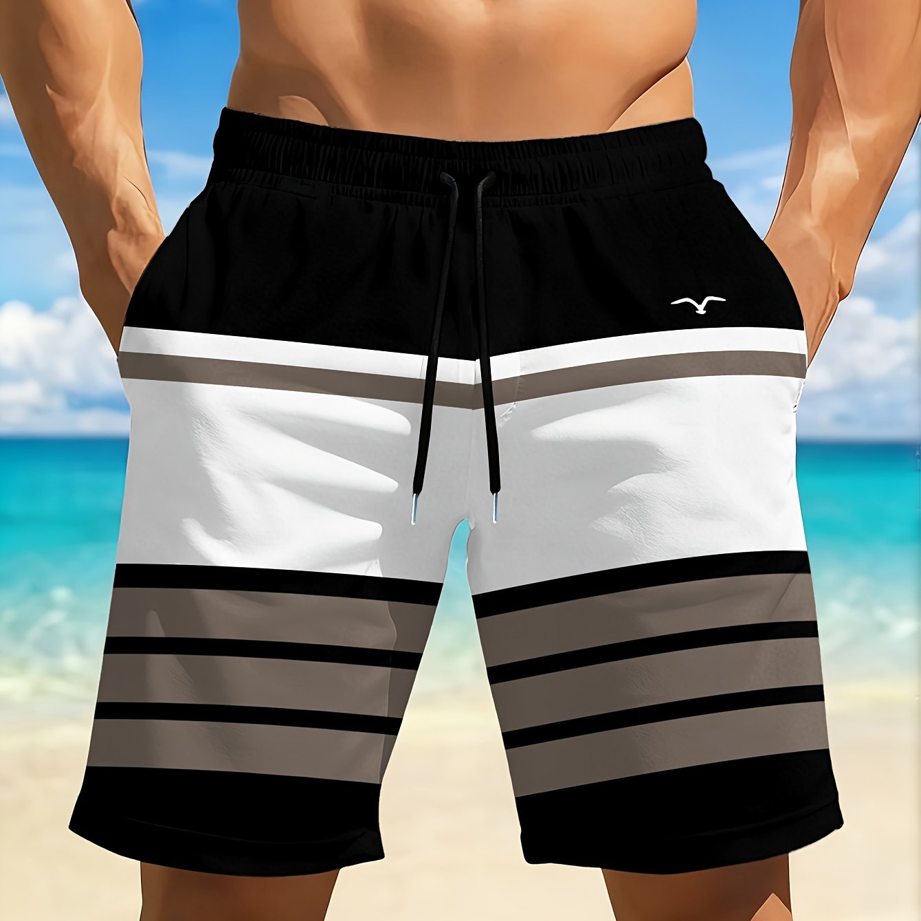 E-shop Schnelltrocknende Herren Badehose mit lebhaftem rot-schwarzem geometrischem 3D-Druck - Lässig, Passform, für Strand, Pool, Fitnessstudio und