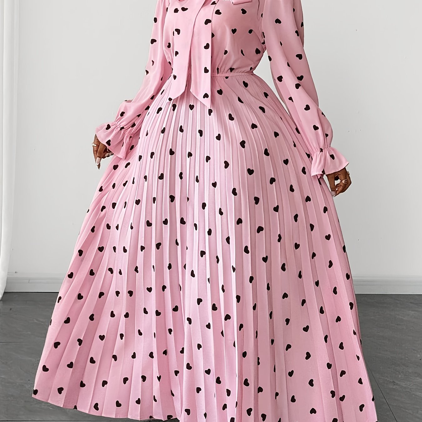 TEMU Plus Size - Women's Plus Size Style Printed Stand Collar Long Sleeve A-line Maxi Dress, Suitable For , Dates, Parties, Weddings, Elegant