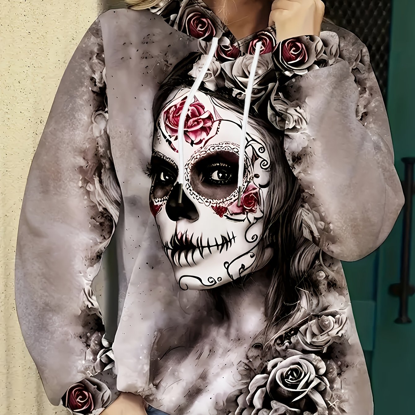 TEMU Plus Size, Plus-size Women' Print Hoodie, Loose-fit Hoodie With Kangaroo Pocket, Made Of And Comfortable Fabric, Suitable For Autumn And Winter