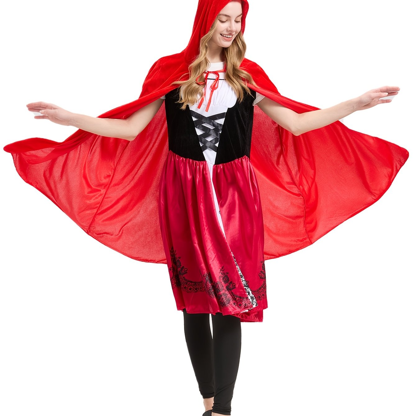TEMU Halloween Cape Women's Costume Cosplay Additions With Hood Red Cape Long Flowing Carnival Christmas Holiday Party Fun Clothing Additions
