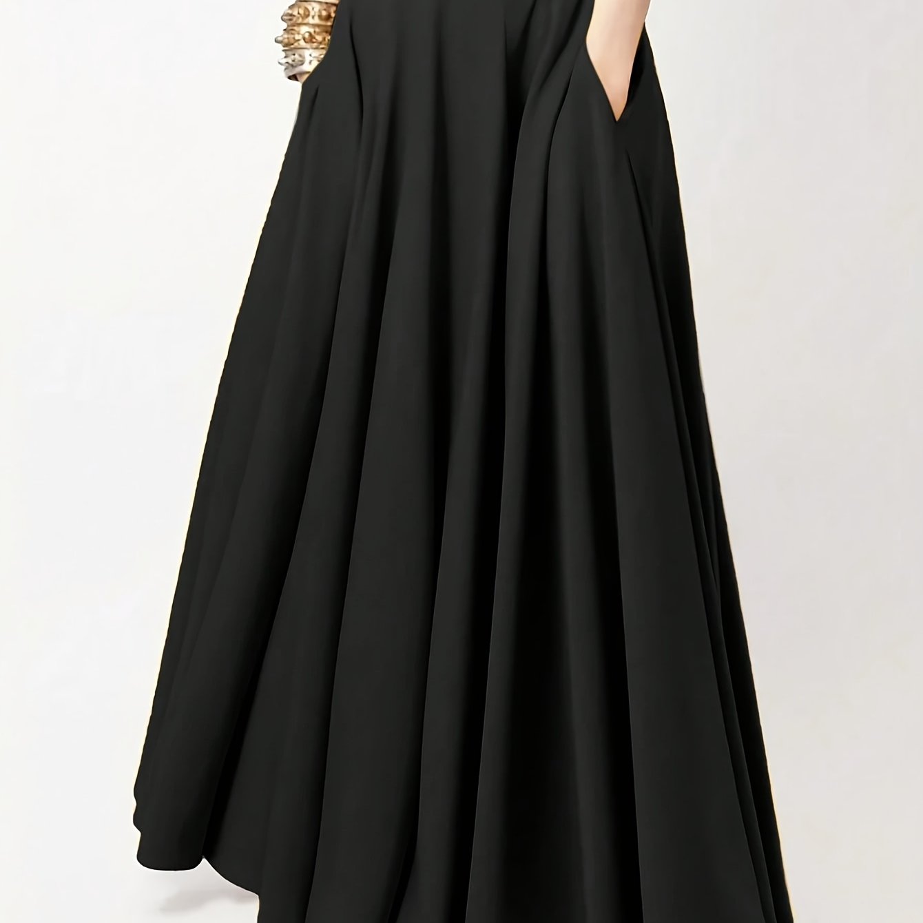 TEMU Robe longue maxi à poches latérales - Robe longue de couleur unie pour , l'été, , ceinture, pour de mariage, tenues décontractées, lavable en