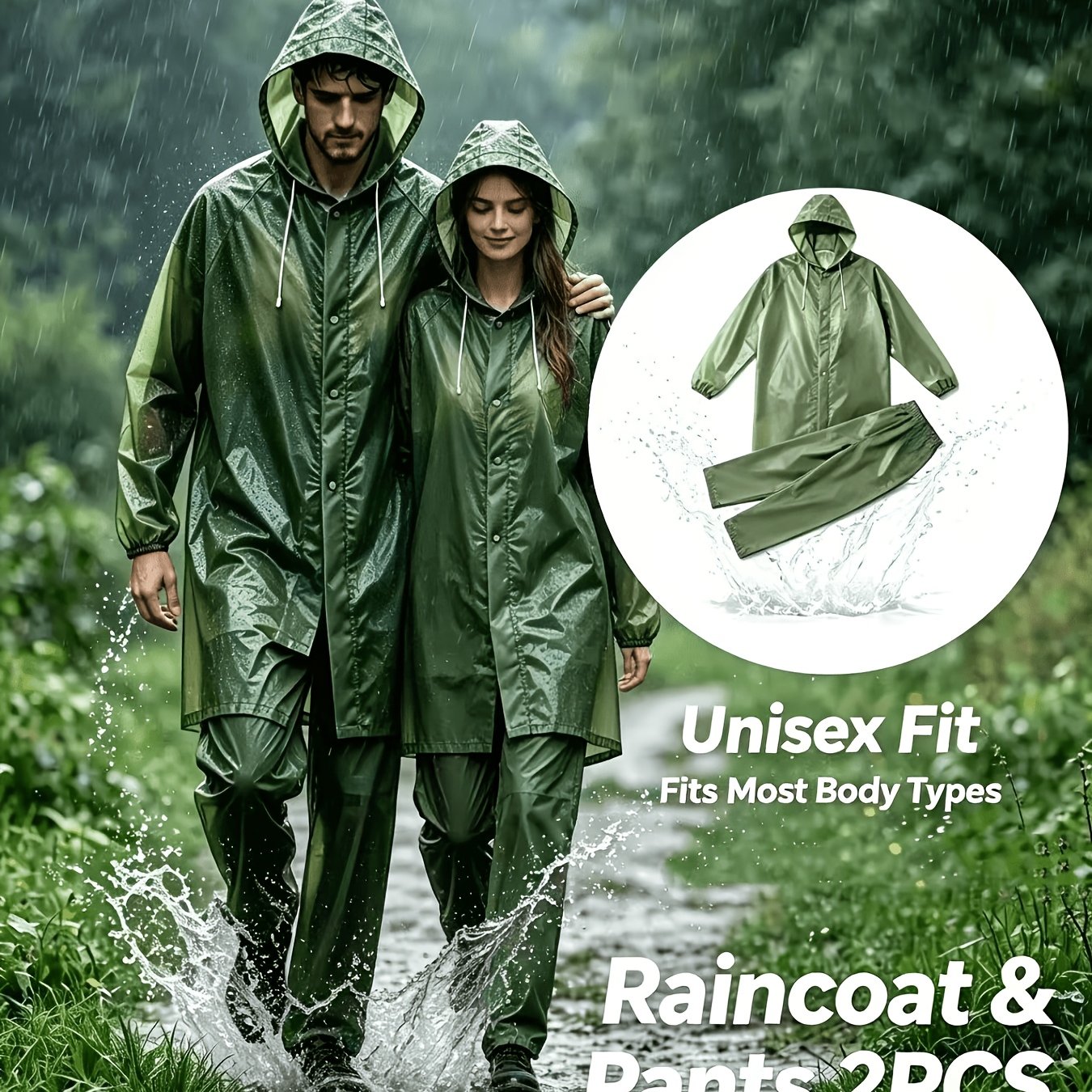 TEMU 2pcs Raincoat And Pants Set, A High Quality Hooded Rainwear Suitable For Men And Women, Ideal For Outdoor Camping And Travel