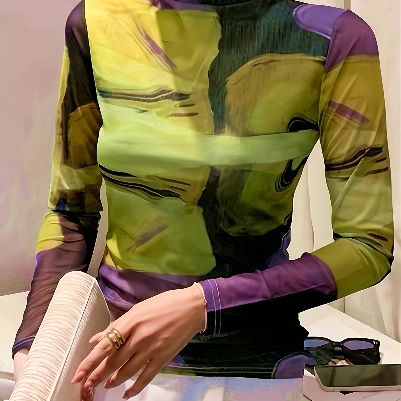 Image of Women's Printed Turtleneck T-shirt