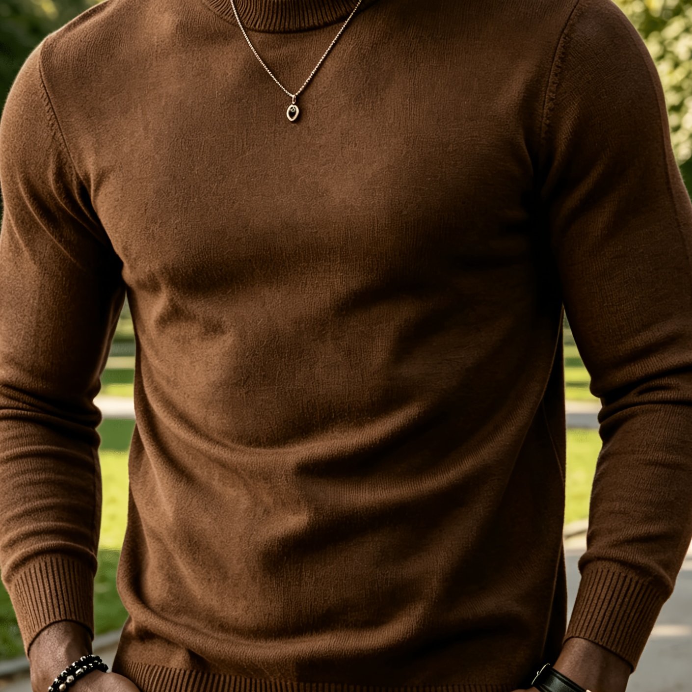 TEMU New Autumn/winter Solid Color Men's Crew Neck Knit Sweater, Stretchy Slim Fit Non-irritating Base Layer, Versatile Long-sleeve Top For