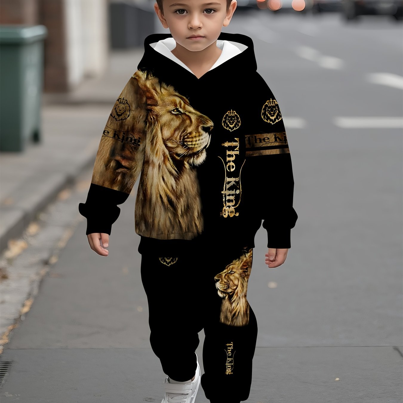 Image of Baby Boy Hooded Sweatshirt Set, With A Pattern Print, A Comfortable And Stylish Set For Going Out And Exercising, Perfect For Outdoor