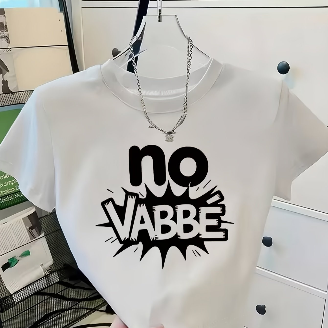 TEMU T-shirt corta da donna Y2K 1 pz con stampa testo "NO VABBE", capo singolo moda , per le vacanze