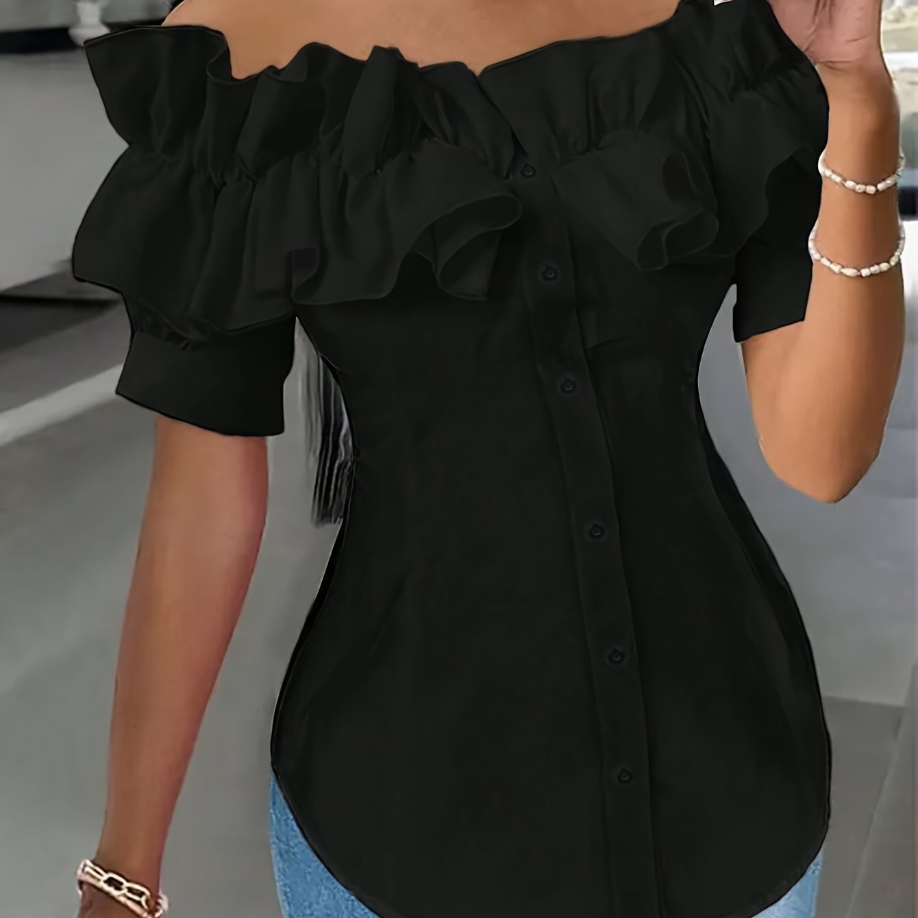 Plus Size - Plus Size - Plus-size Women' Color Off-shoulder Short-sleeve Shirt