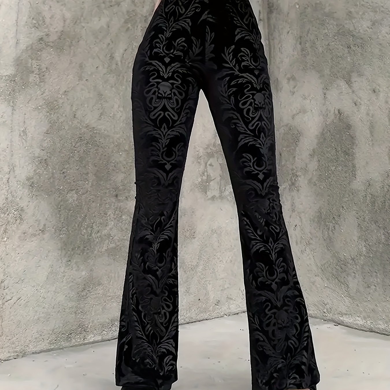 TEMU Damask Pattern Flare Leg Pants, Elegant High Waist Pants For Spring & Fall, Women's Clothing